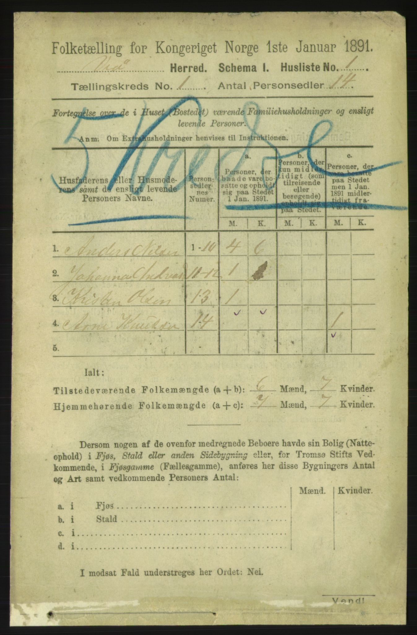 RA, 1891 census for 1541 Veøy, 1891, p. 17