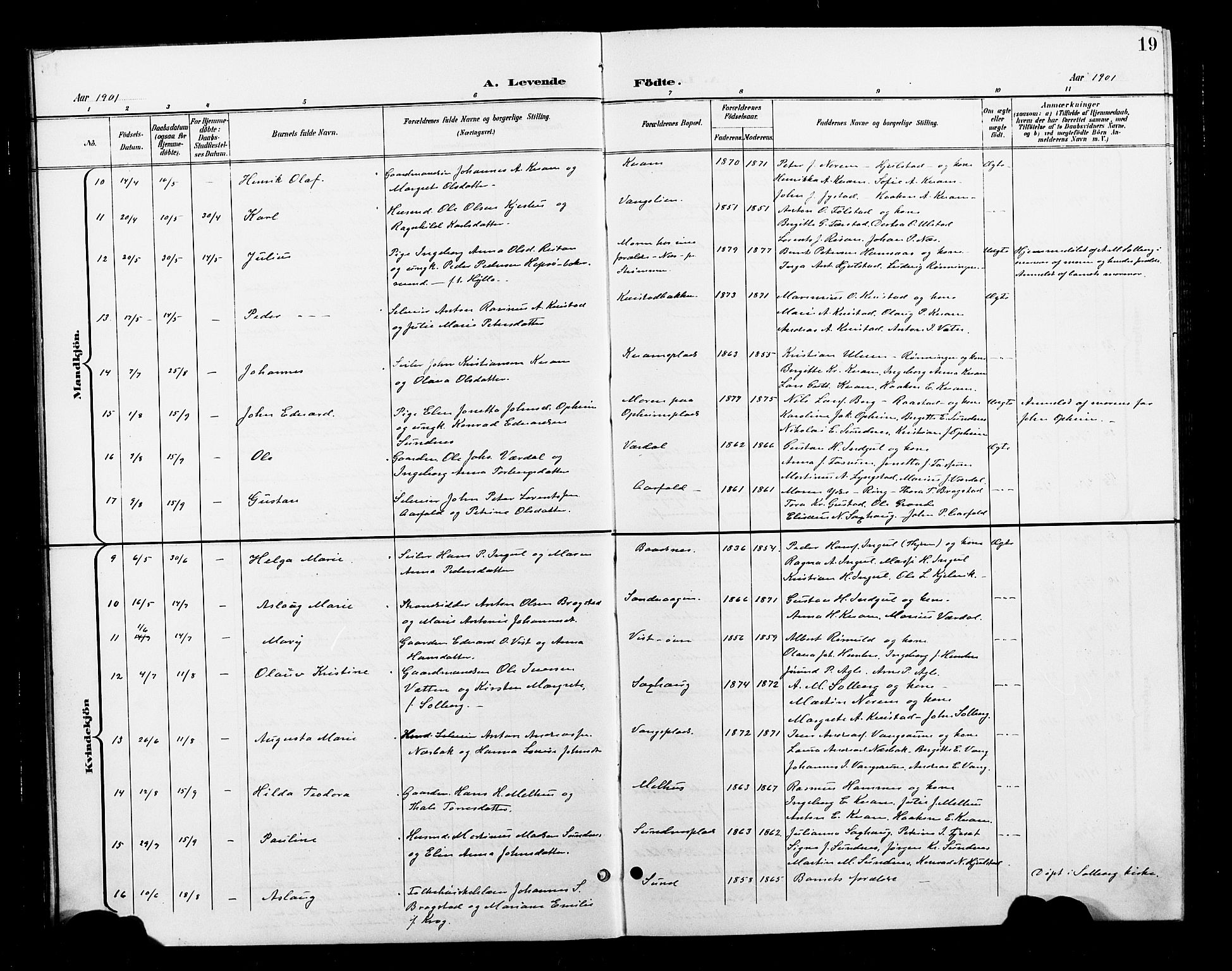 Ministerialprotokoller, klokkerbøker og fødselsregistre - Nord-Trøndelag, SAT/A-1458/730/L0302: Parish register (copy) no. 730C05, 1898-1924, p. 19