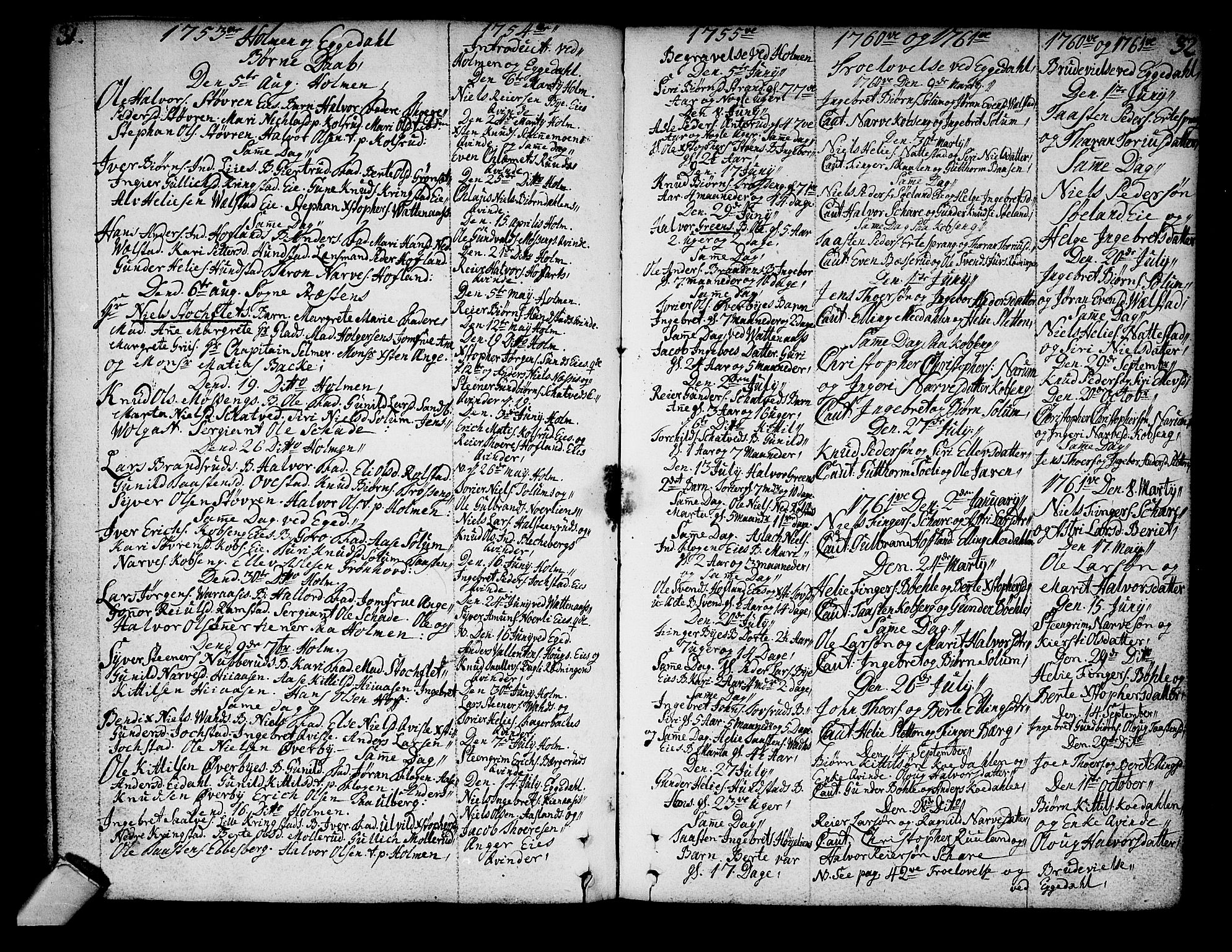 Sigdal kirkebøker, AV/SAKO-A-245/F/Fa/L0001: Parish register (official) no. I 1, 1722-1777, p. 31-32