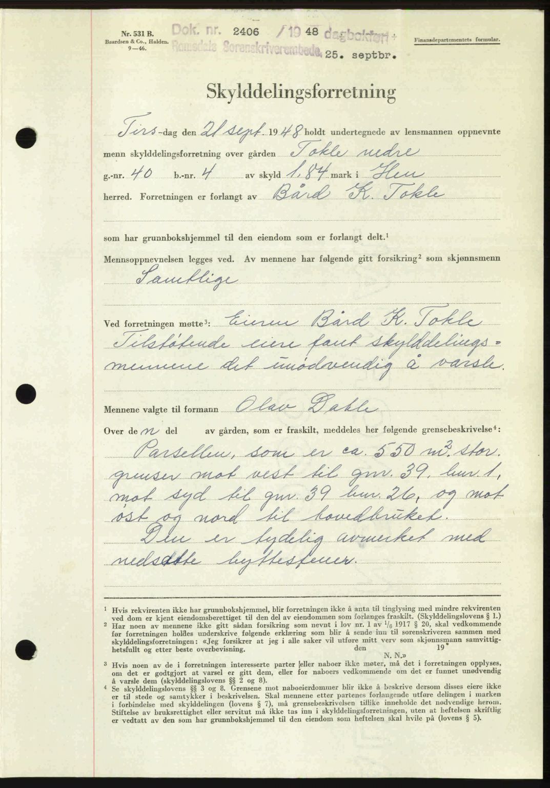 Romsdal sorenskriveri, AV/SAT-A-4149/1/2/2C: Mortgage book no. A27, 1948-1948, Diary no: : 2406/1948