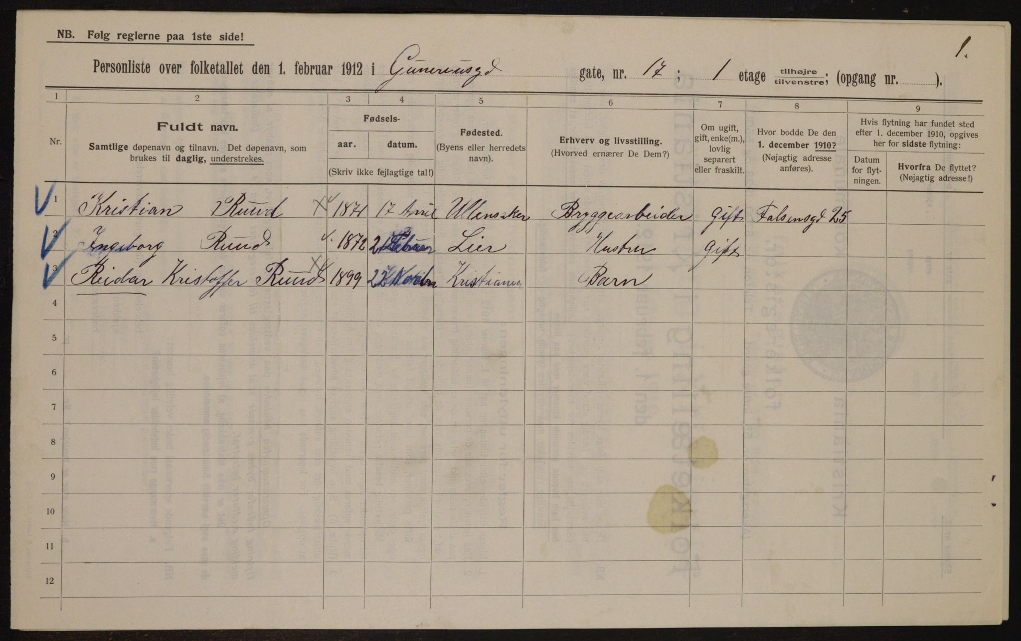 OBA, Municipal Census 1912 for Kristiania, 1912, p. 32442