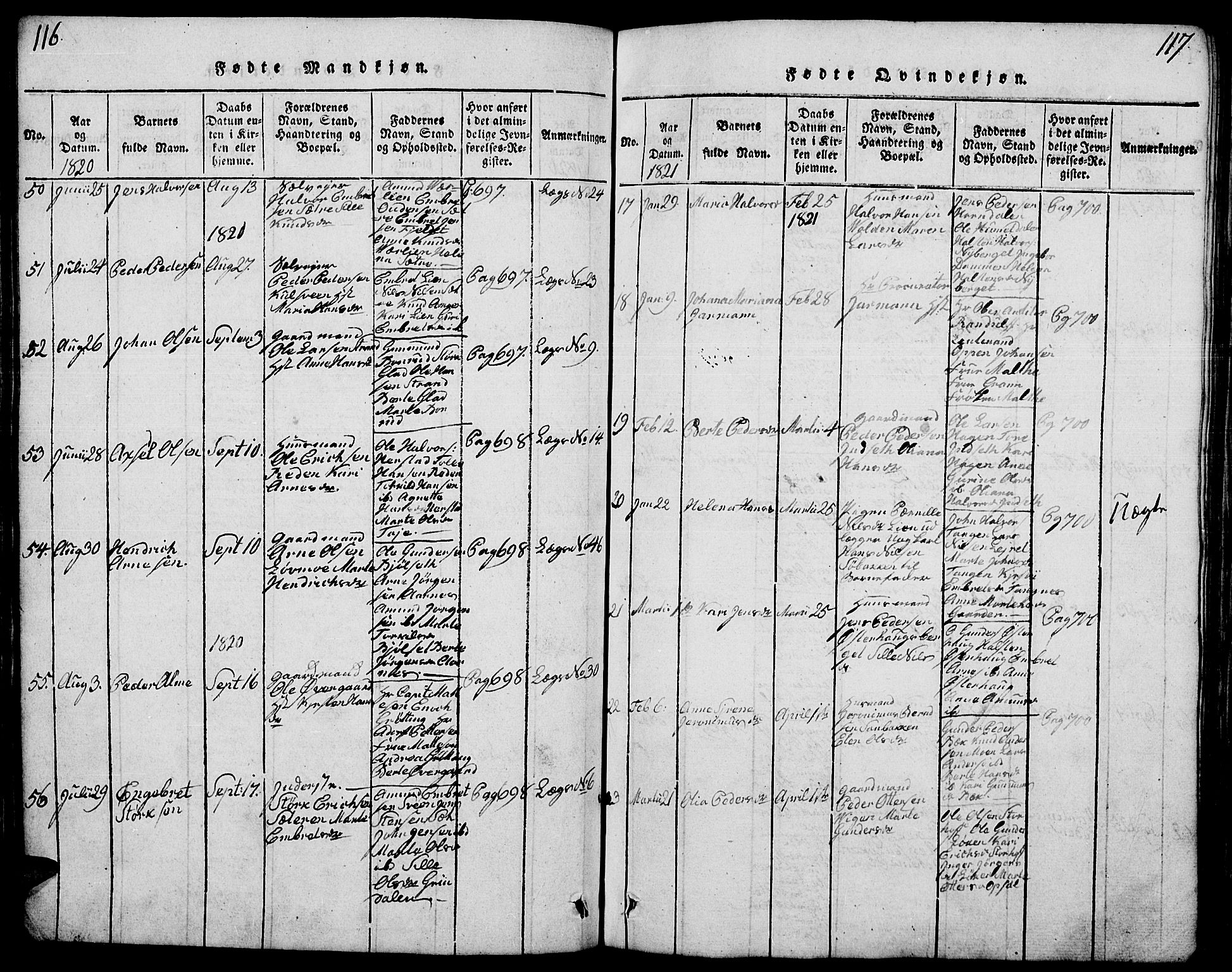 Elverum prestekontor, SAH/PREST-044/H/Ha/Hab/L0001: Parish register (copy) no. 1, 1815-1829, p. 116-117