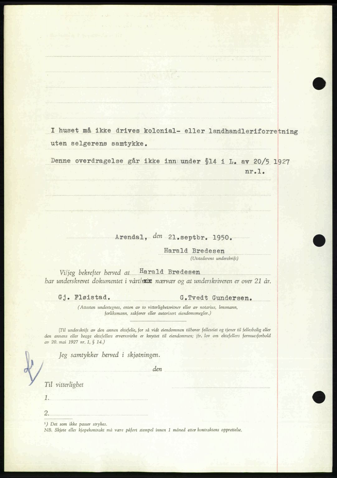 Nedenes sorenskriveri, SAK/1221-0006/G/Gb/Gba/L0063: Mortgage book no. A15, 1950-1950, Diary no: : 1441/1950