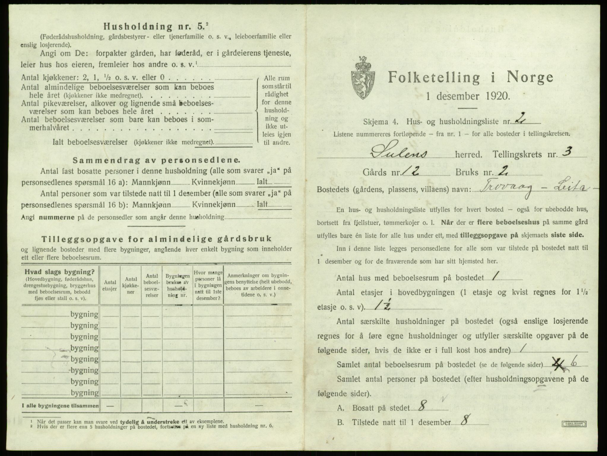 SAB, 1920 census for Solund, 1920, p. 197