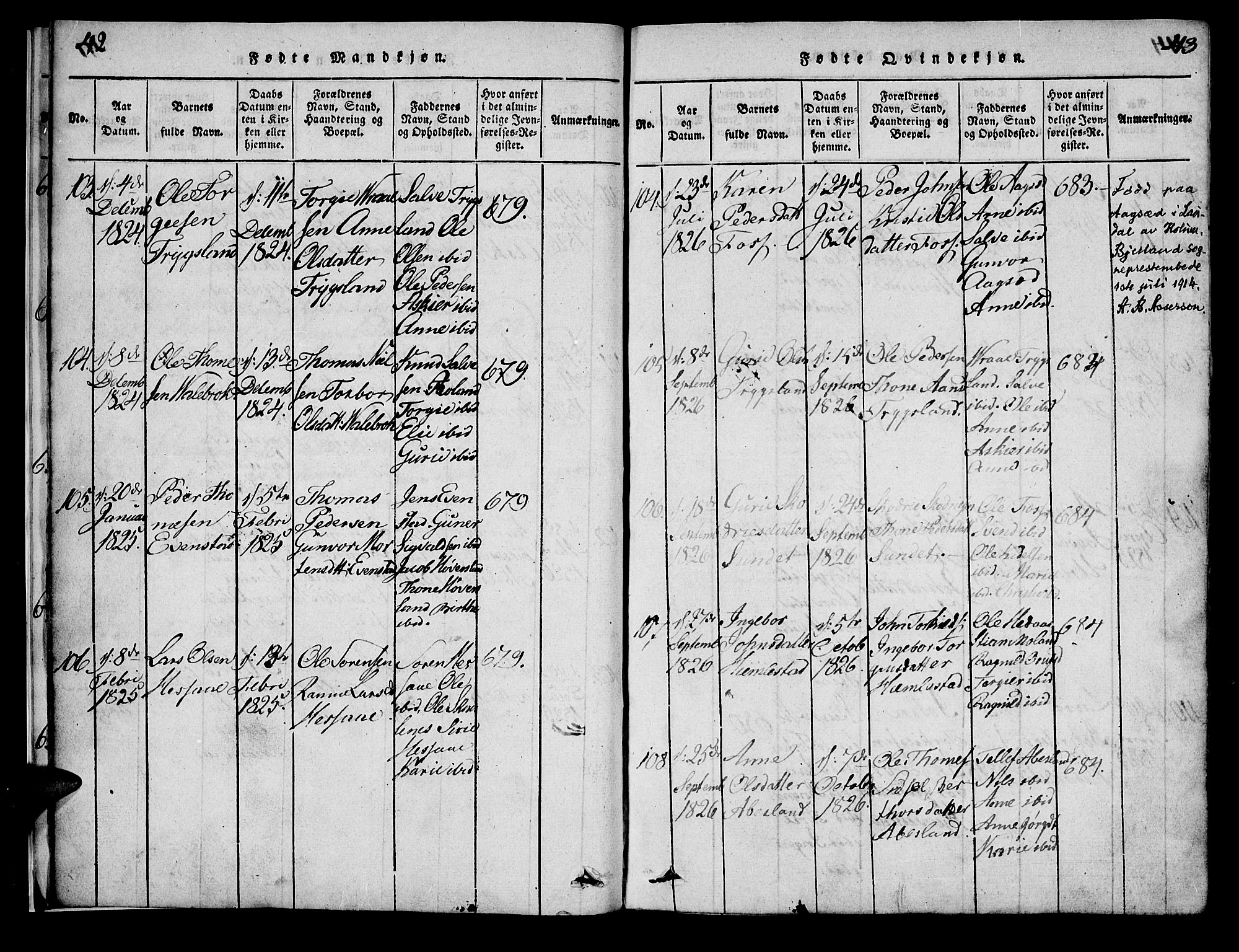 Bjelland sokneprestkontor, SAK/1111-0005/F/Fa/Faa/L0002: Parish register (official) no. A 2, 1816-1866, p. 42-43