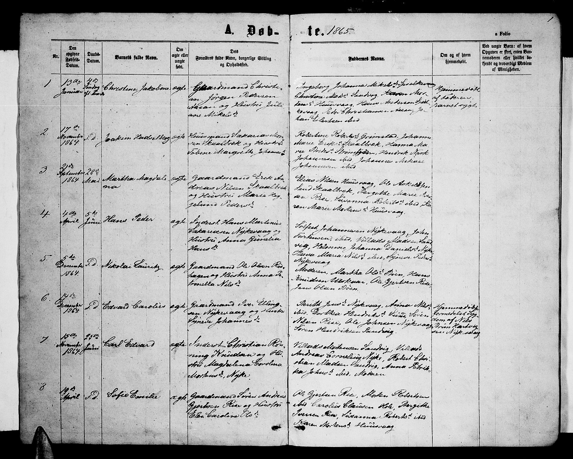 Ministerialprotokoller, klokkerbøker og fødselsregistre - Nordland, AV/SAT-A-1459/892/L1324: Parish register (copy) no. 892C01, 1865-1879, p. 1