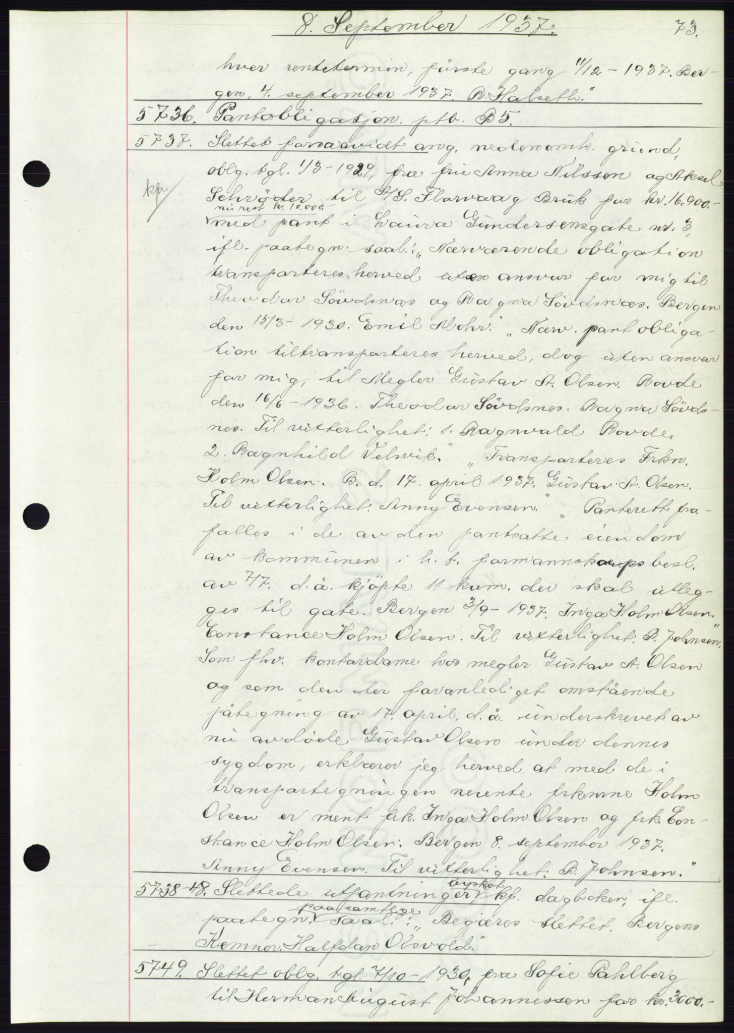 Byfogd og Byskriver i Bergen, AV/SAB-A-3401/03: Mortgage book no. C 5, 1937-1937, Diary no: : 5736/1937