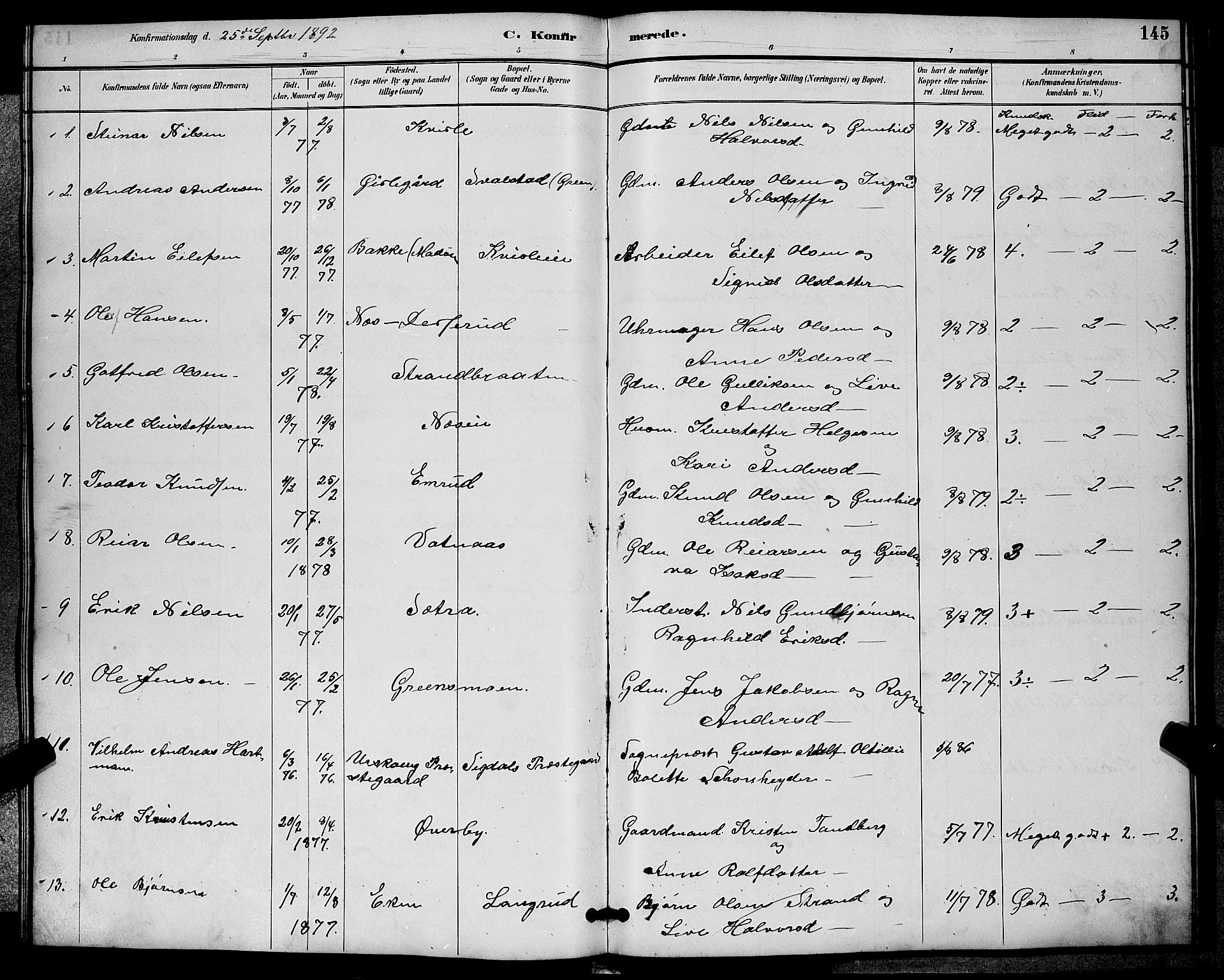 Sigdal kirkebøker, SAKO/A-245/G/Ga/L0005: Parish register (copy) no. I 5, 1886-1900, p. 145