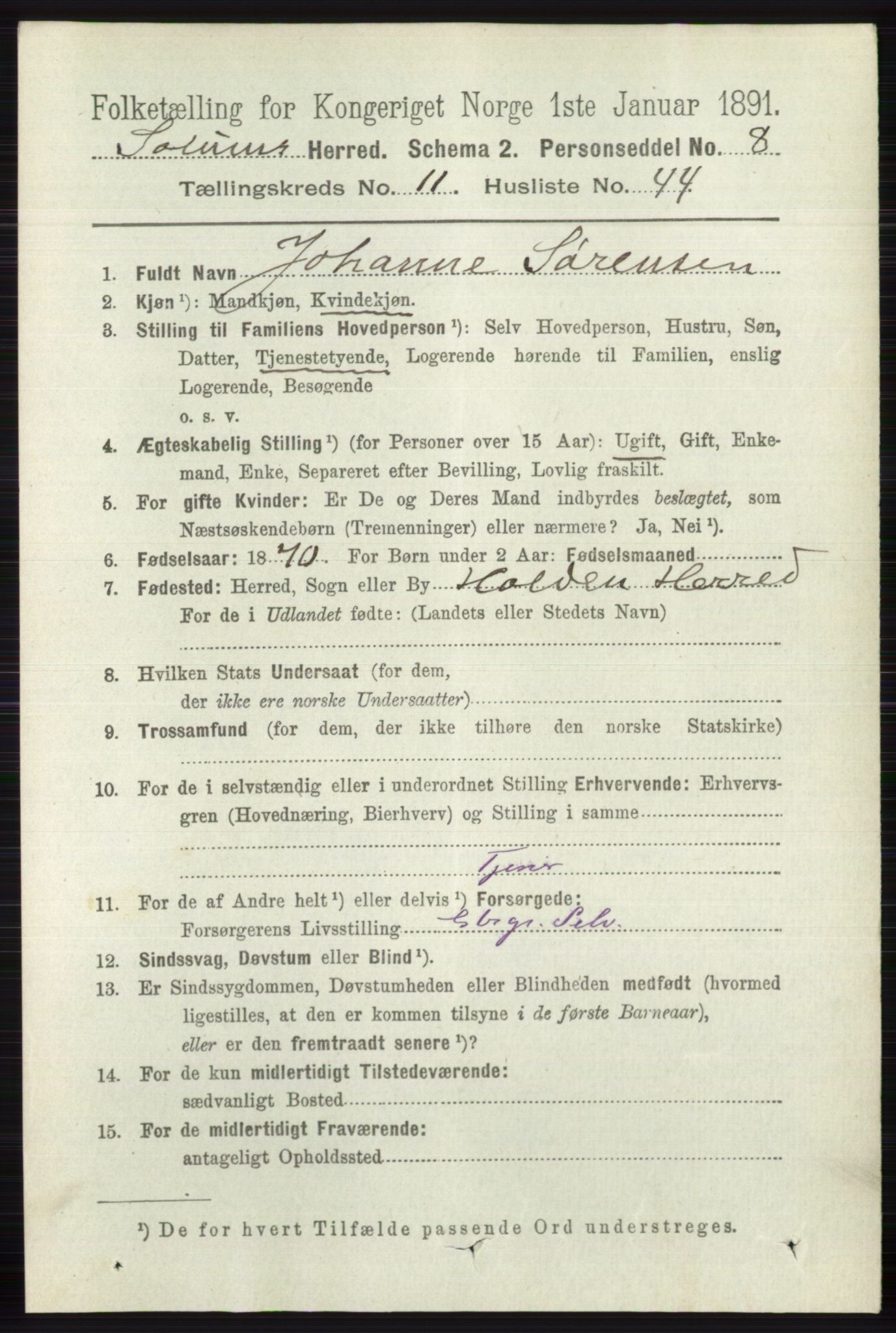 RA, 1891 census for 0818 Solum, 1891, p. 5535