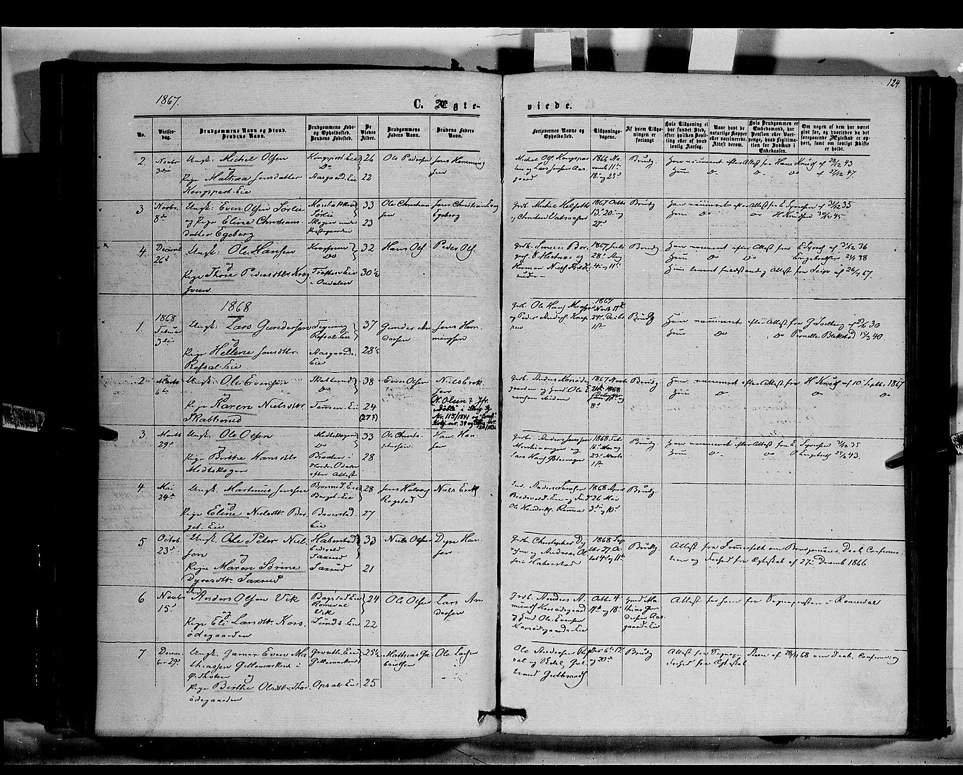 Stange prestekontor, SAH/PREST-002/K/L0014: Parish register (official) no. 14, 1862-1879, p. 124