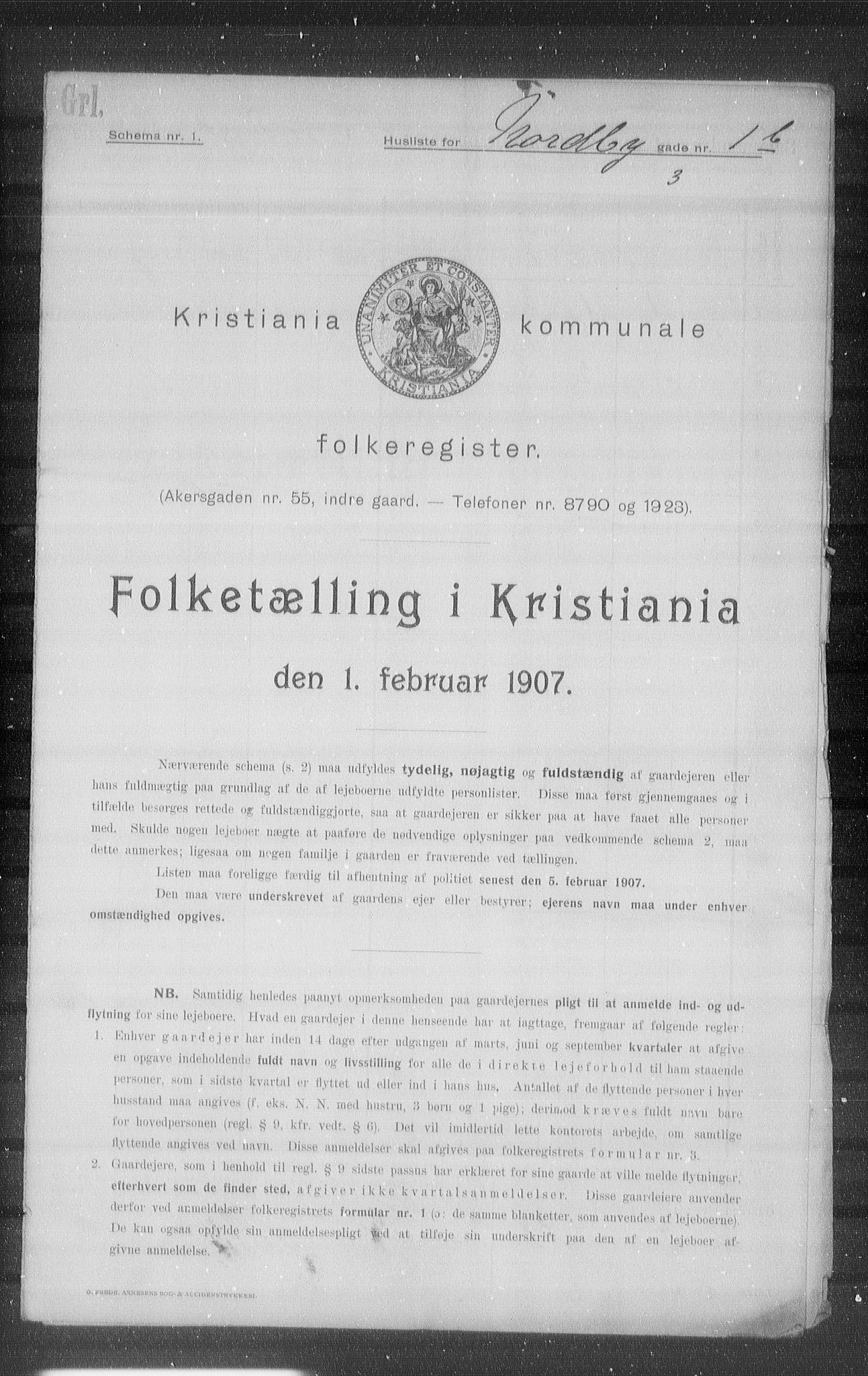 OBA, Municipal Census 1907 for Kristiania, 1907, p. 36582