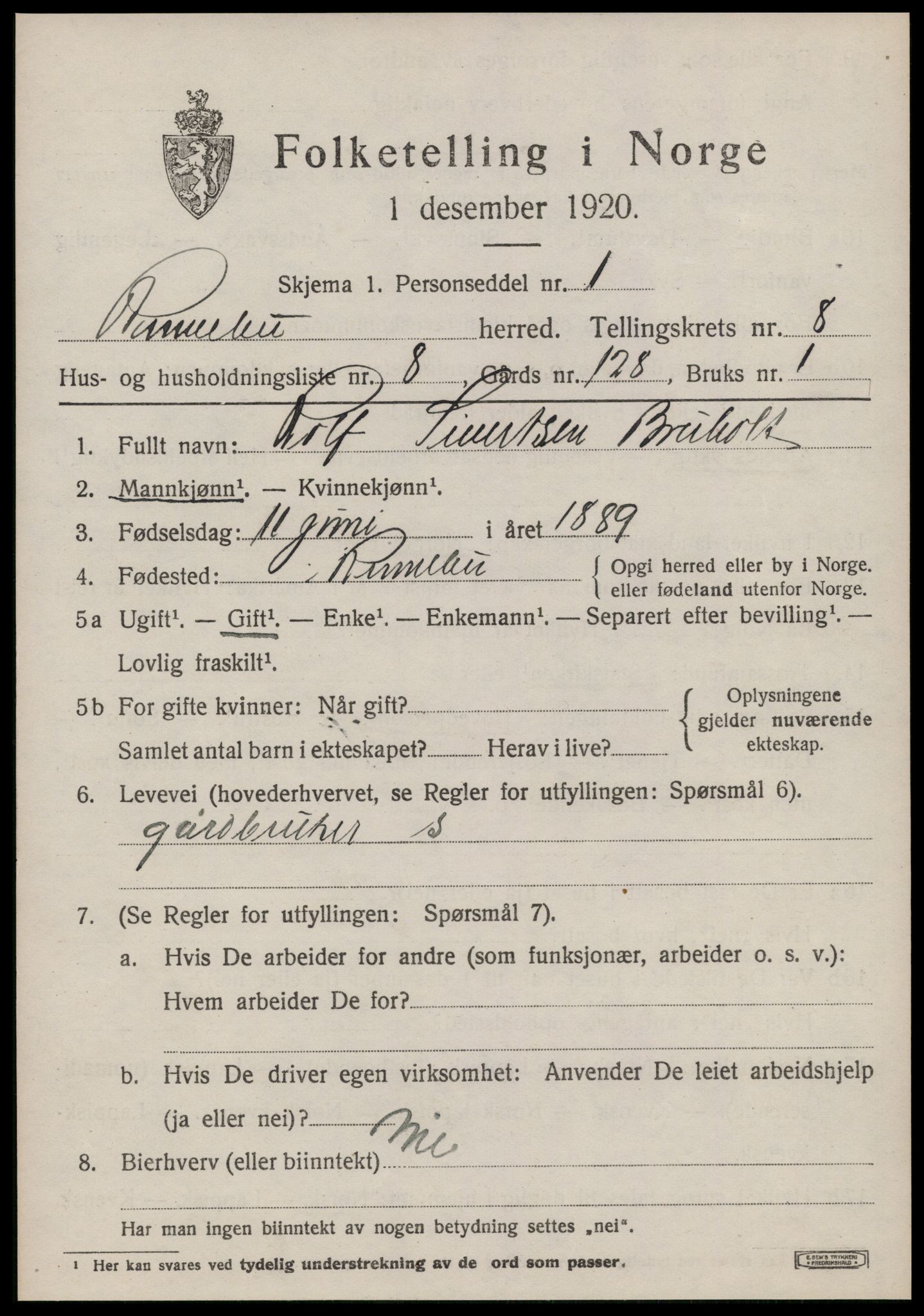 SAT, 1920 census for Rennebu, 1920, p. 5342