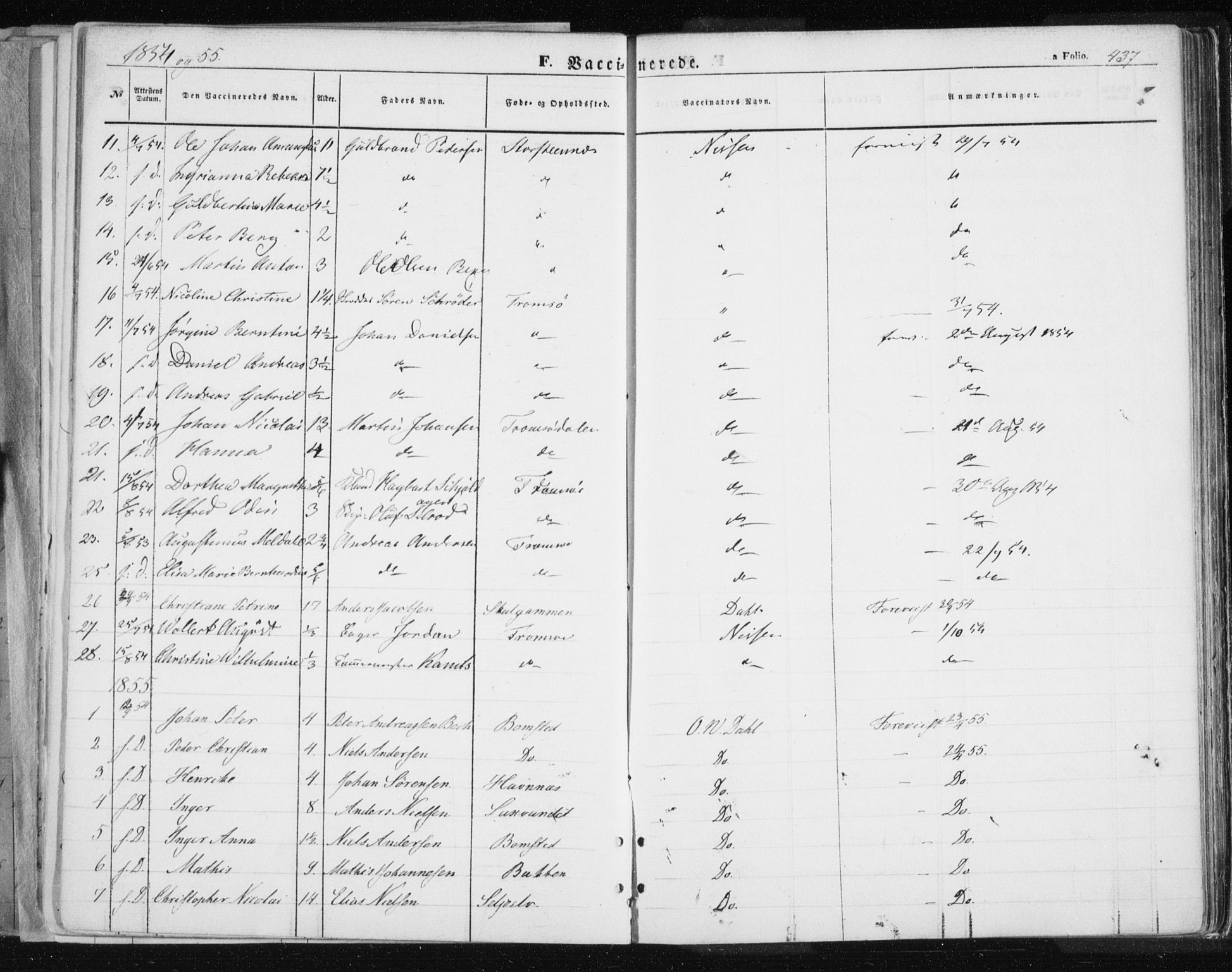 Tromsø sokneprestkontor/stiftsprosti/domprosti, SATØ/S-1343/G/Ga/L0010kirke: Parish register (official) no. 10, 1848-1855, p. 437