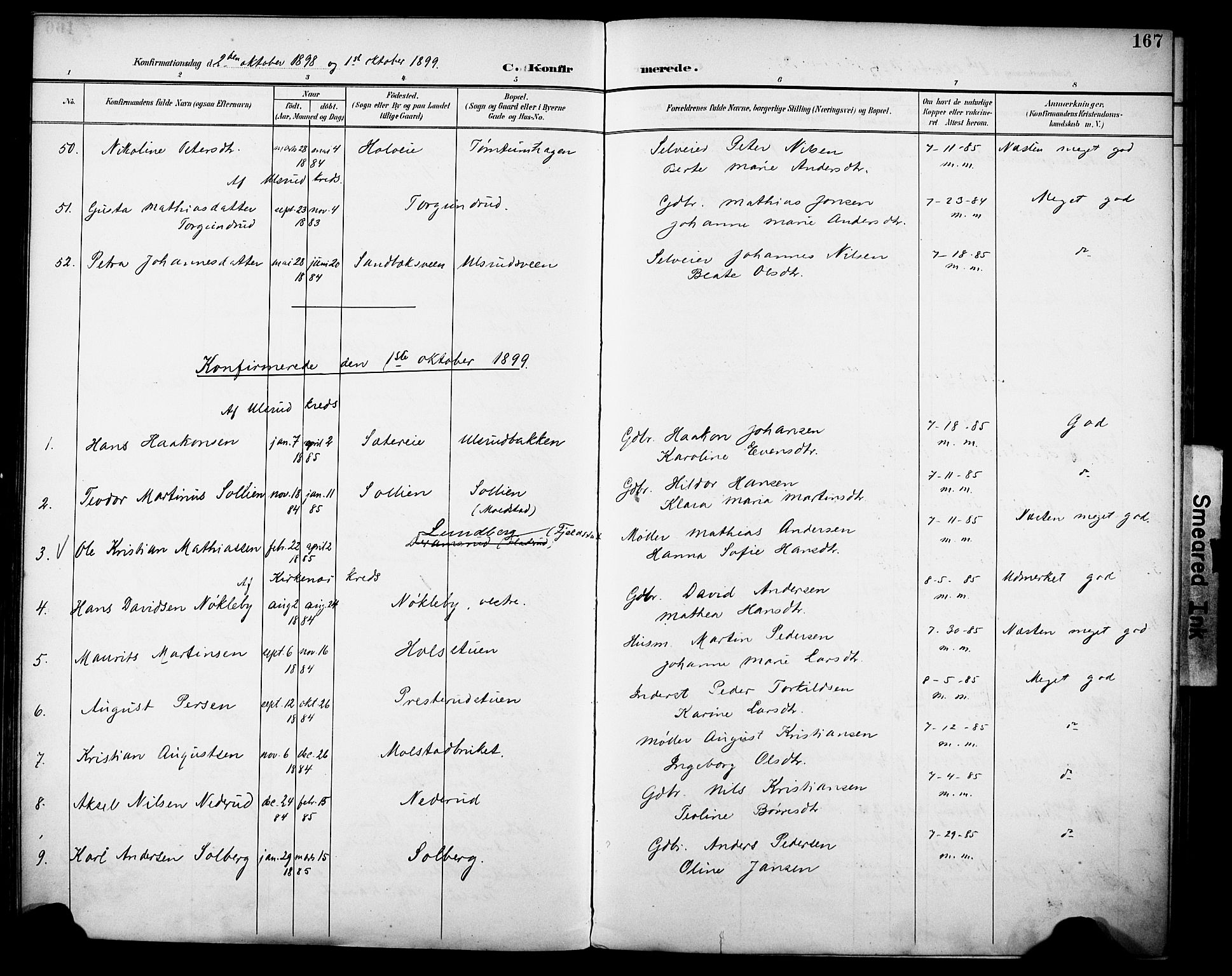 Vestre Toten prestekontor, SAH/PREST-108/H/Ha/Haa/L0013: Parish register (official) no. 13, 1895-1911, p. 167