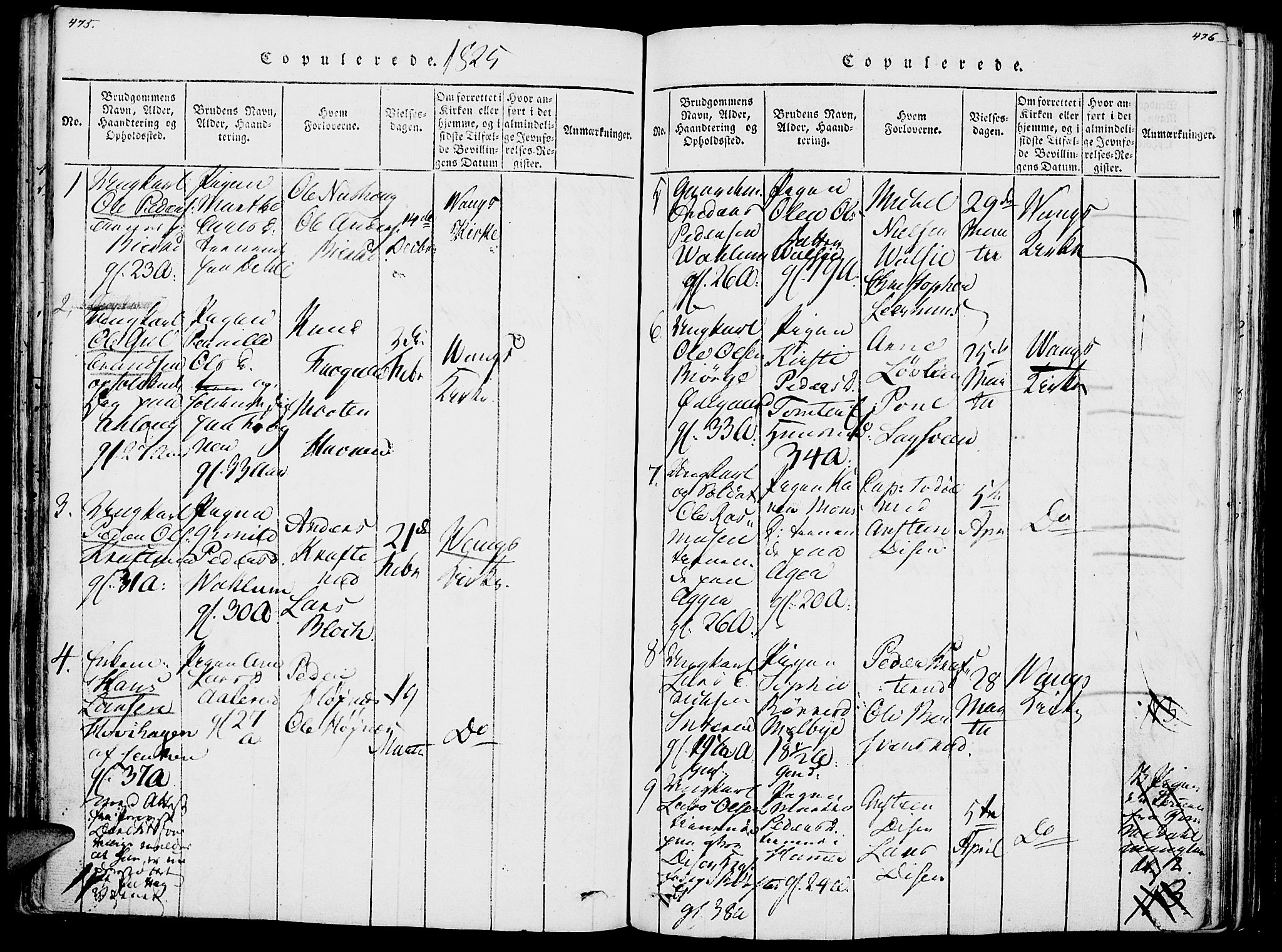 Vang prestekontor, Hedmark, SAH/PREST-008/H/Ha/Haa/L0007: Parish register (official) no. 7, 1813-1826, p. 475-476