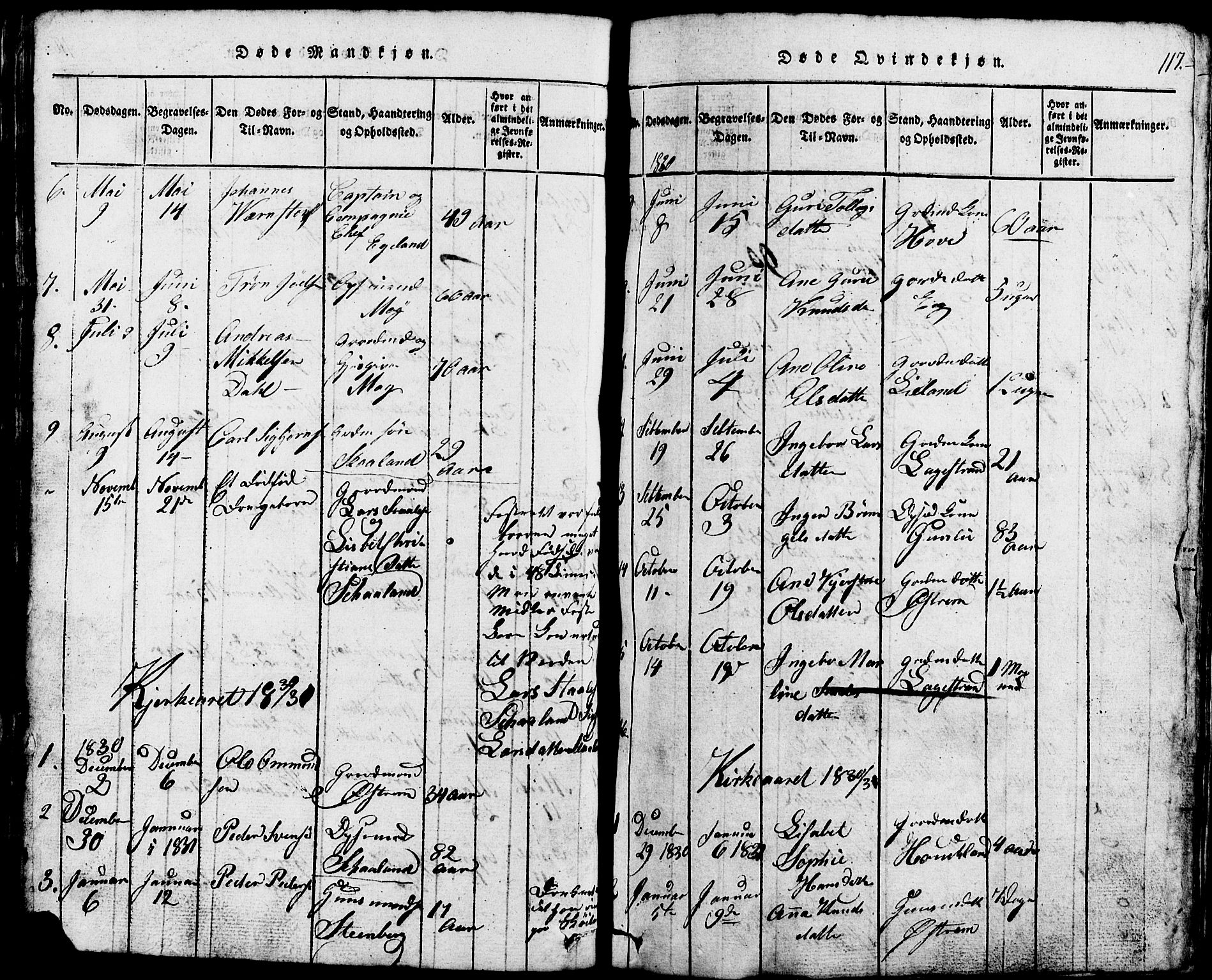 Lund sokneprestkontor, SAST/A-101809/S07/L0002: Parish register (copy) no. B 2, 1816-1832, p. 117