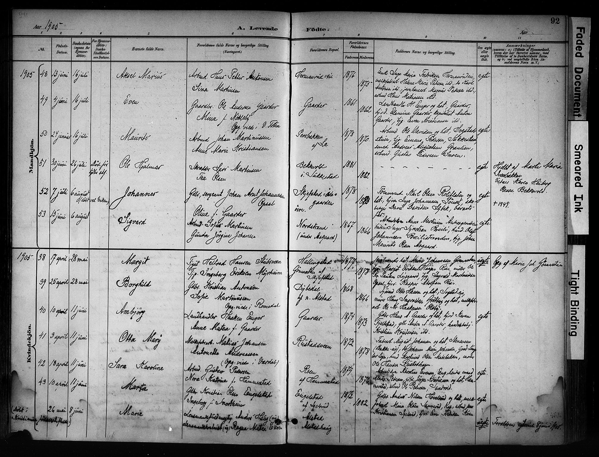 Østre Toten prestekontor, AV/SAH-PREST-104/H/Ha/Haa/L0008: Parish register (official) no. 8, 1897-1909, p. 92