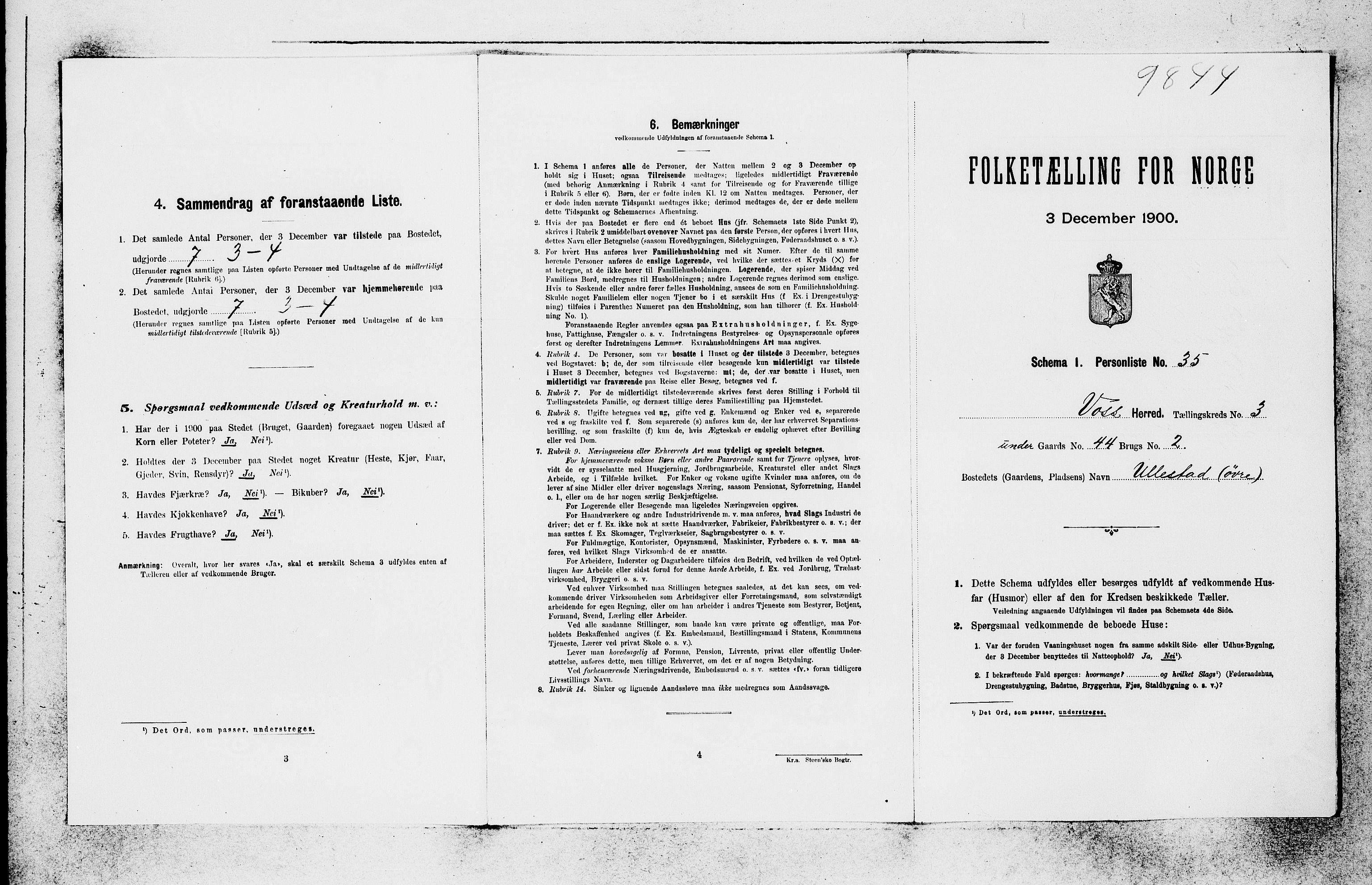 SAB, 1900 census for Voss, 1900, p. 486