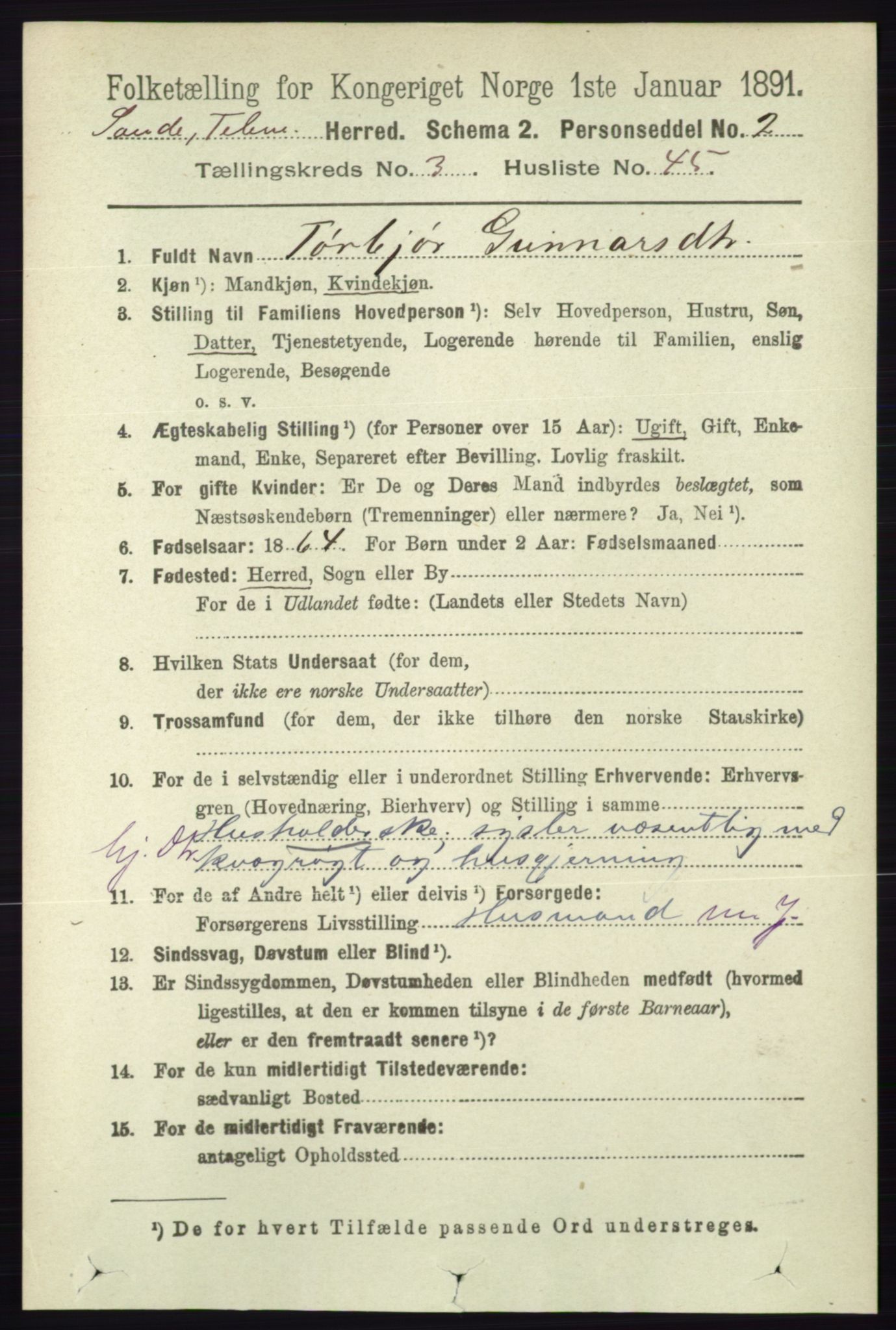 RA, 1891 census for 0822 Sauherad, 1891, p. 957