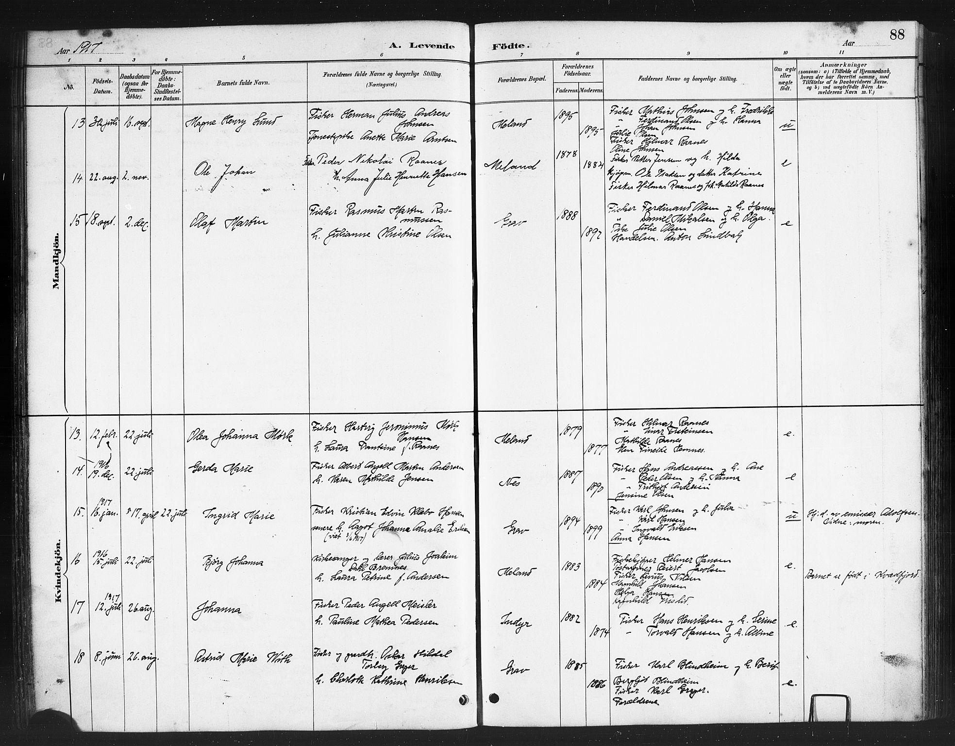 Ministerialprotokoller, klokkerbøker og fødselsregistre - Nordland, AV/SAT-A-1459/808/L0131: Parish register (copy) no. 808C02, 1879-1919, p. 88