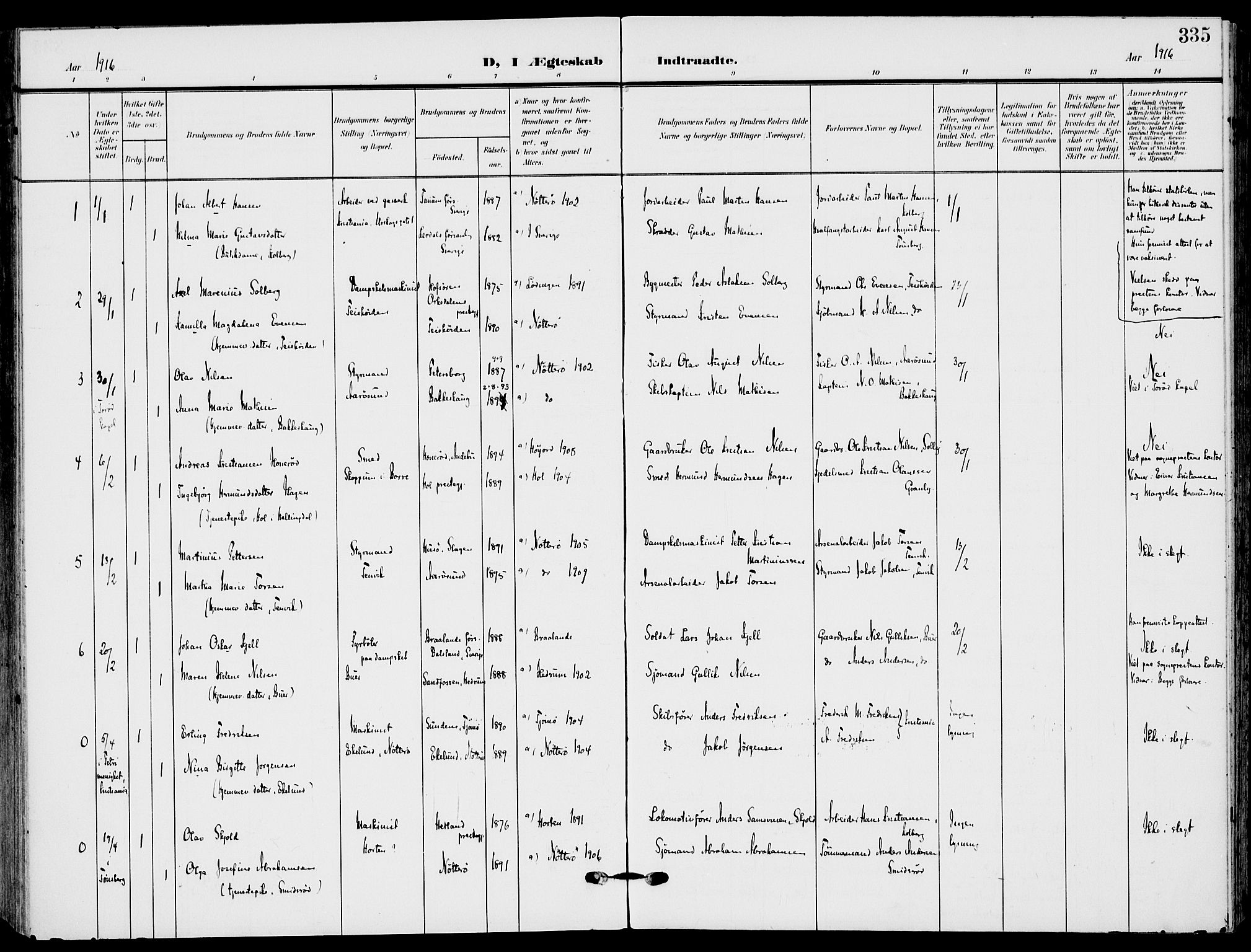 Nøtterøy kirkebøker, AV/SAKO-A-354/F/Fa/L0010: Parish register (official) no. I 10, 1908-1919, p. 335