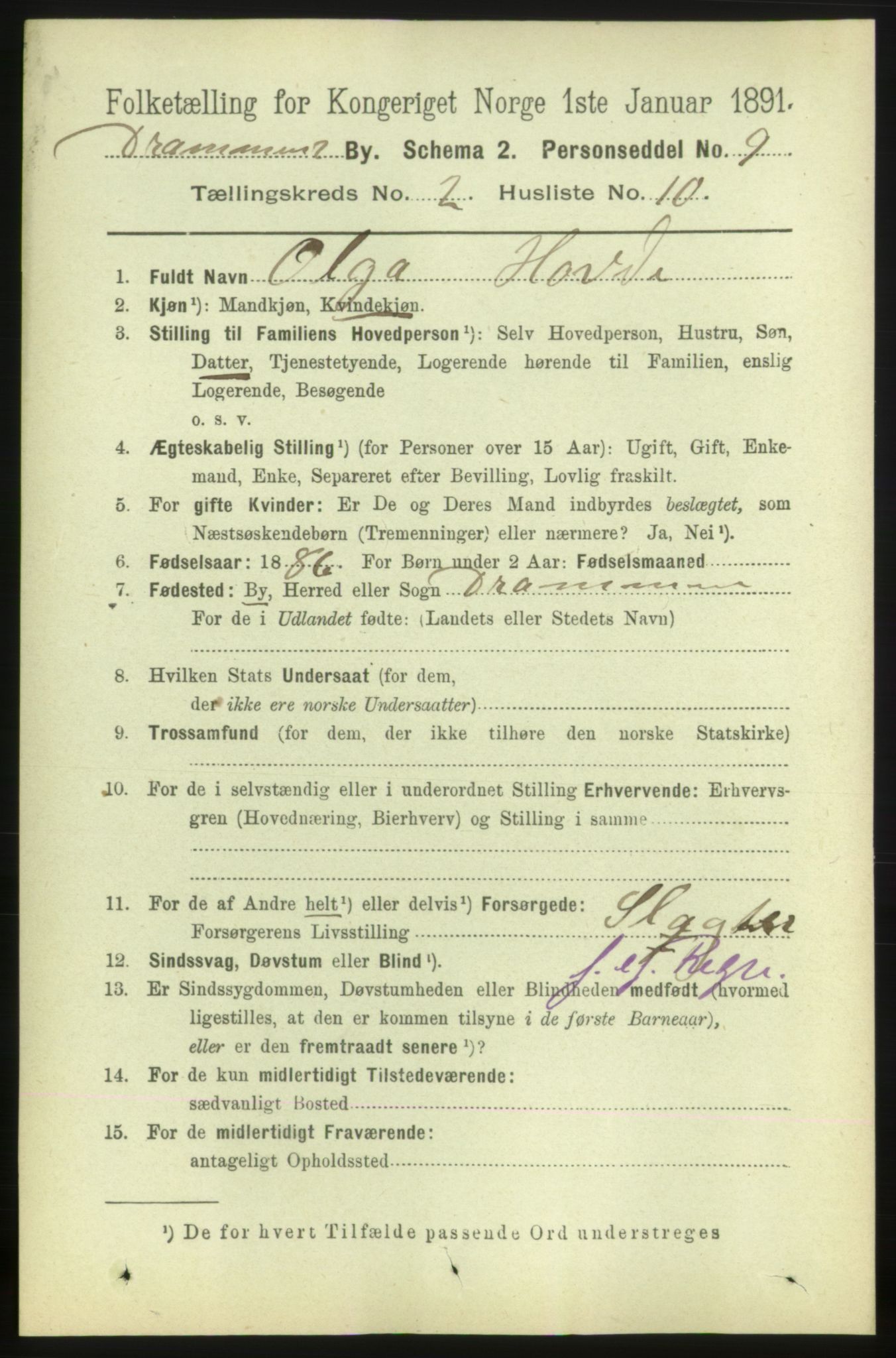 RA, 1891 census for 0602 Drammen, 1891, p. 4397