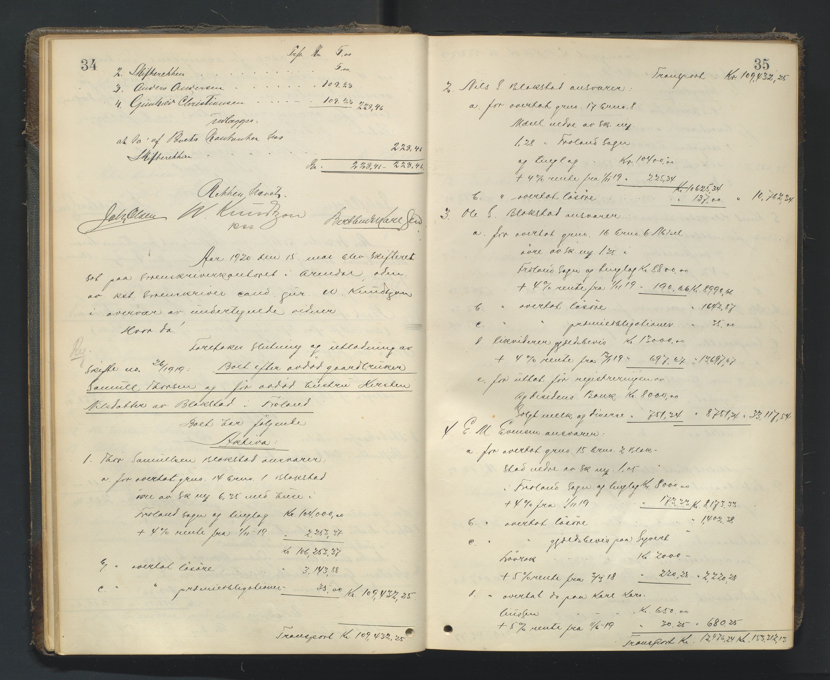Nedenes sorenskriveri, AV/SAK-1221-0006/H/Hc/L0022: Skifteutlodningsprotokoll nr 8, 1919-1926, p. 34-35