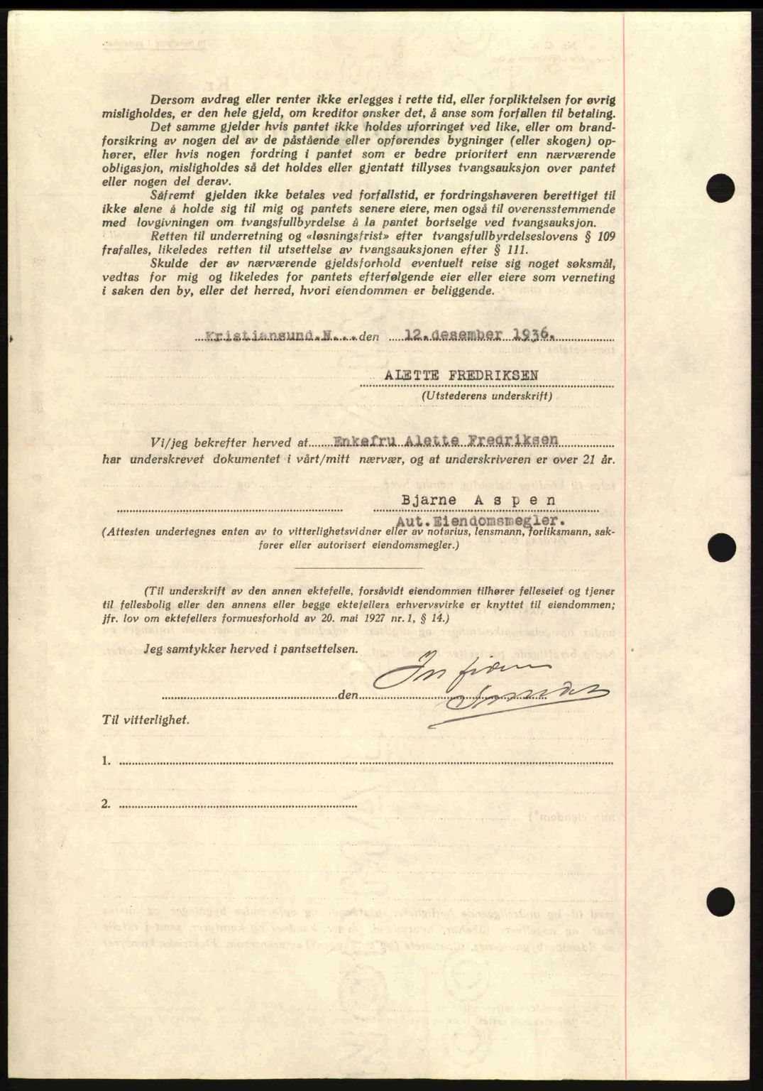 Kristiansund byfogd, AV/SAT-A-4587/A/27: Mortgage book no. 29, 1936-1937, Diary no: : 705/1936