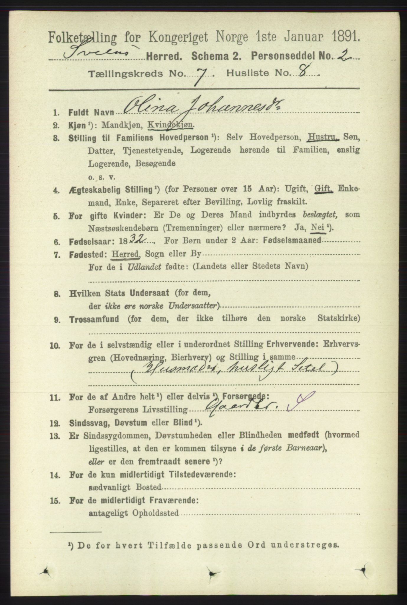 RA, 1891 census for 1216 Sveio, 1891, p. 2013