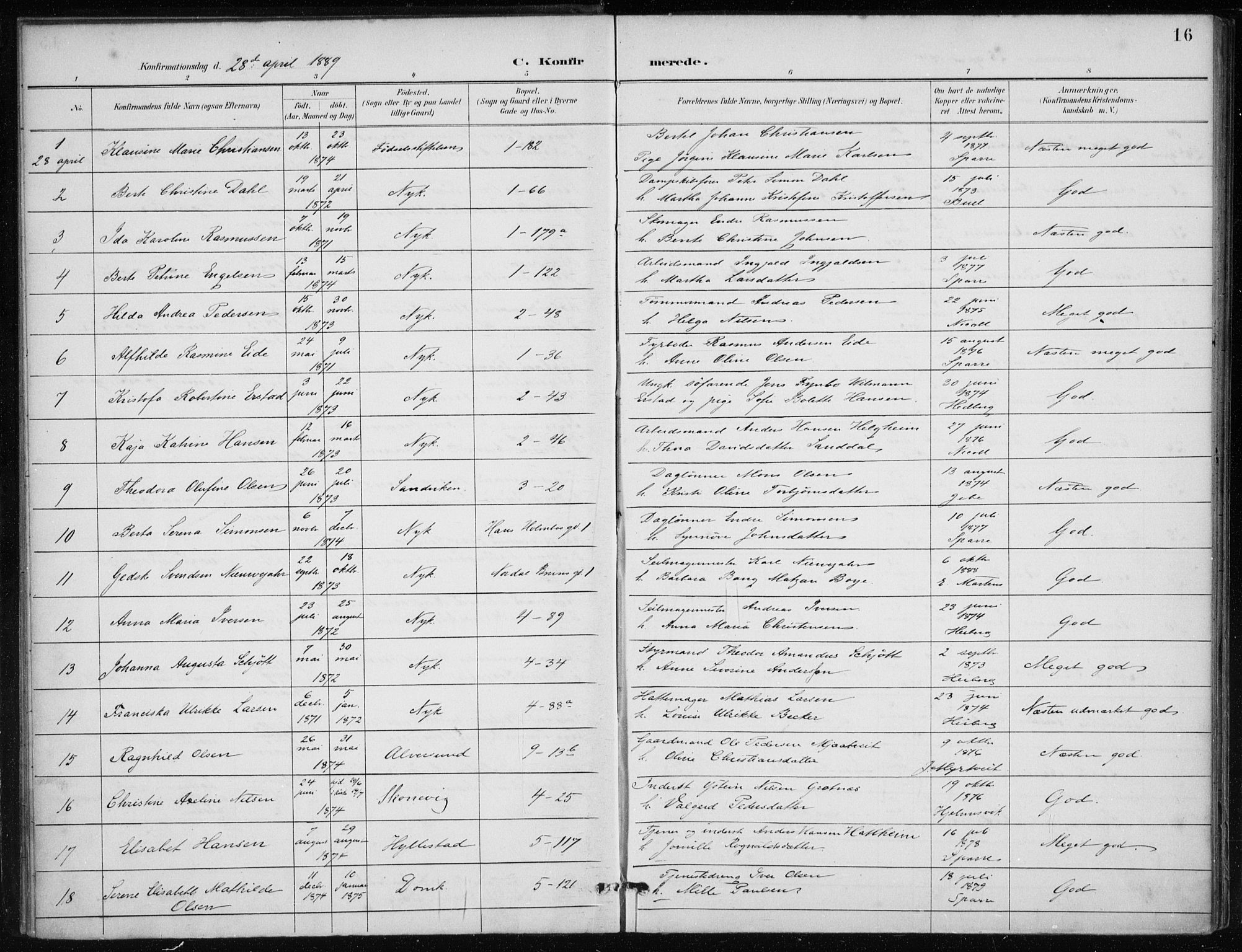 Nykirken Sokneprestembete, SAB/A-77101/H/Haa/L0028: Parish register (official) no. C 7, 1887-1913, p. 16