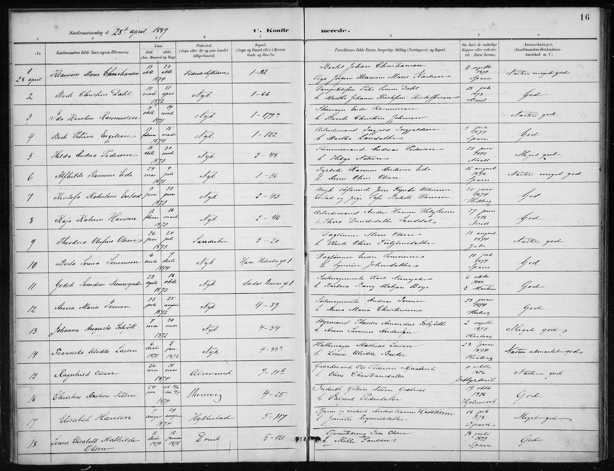 Nykirken Sokneprestembete, AV/SAB-A-77101/H/Haa/L0028: Parish register (official) no. C 7, 1887-1913, p. 16