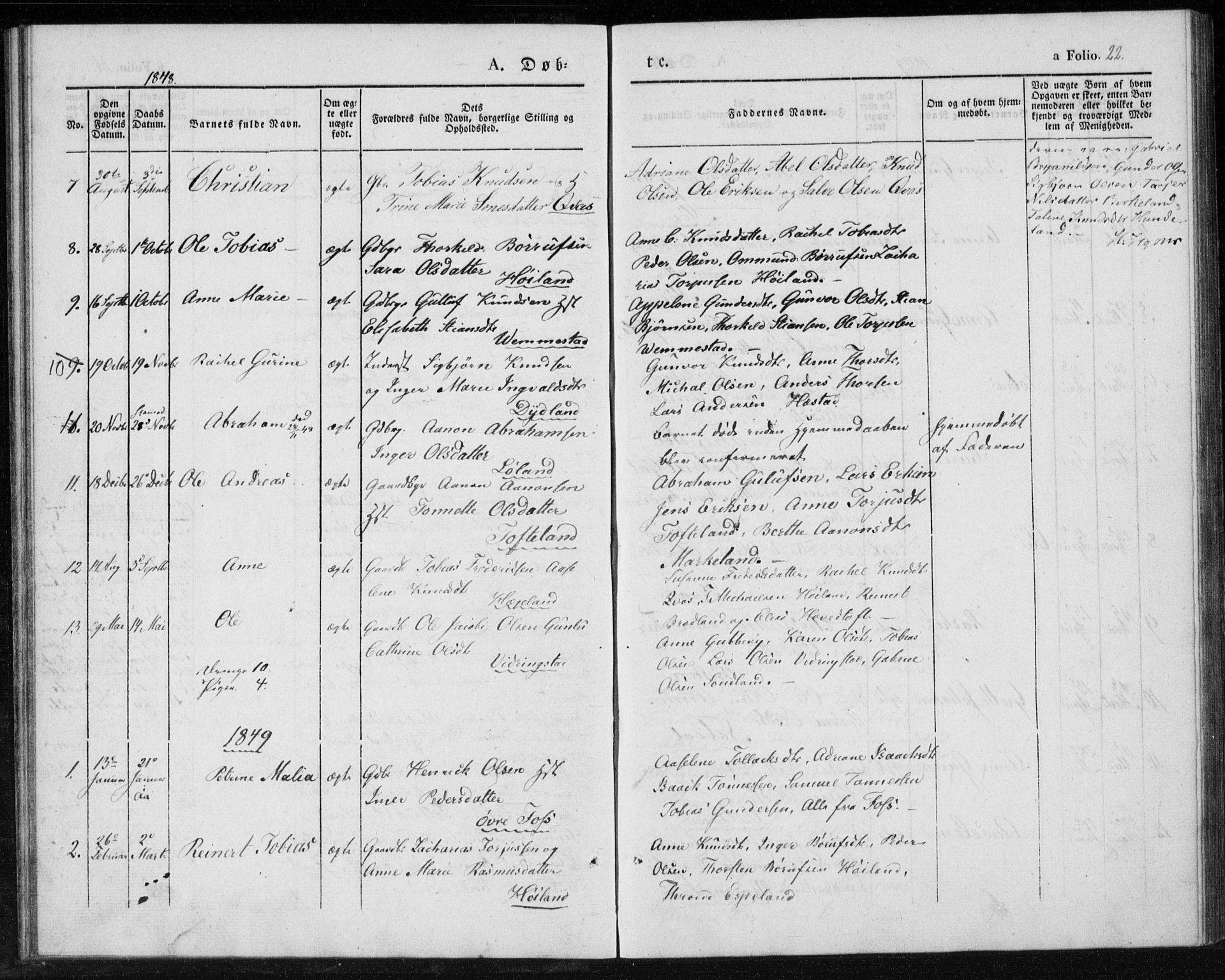 Lyngdal sokneprestkontor, AV/SAK-1111-0029/F/Fa/Fab/L0001: Parish register (official) no. A 1, 1838-1860, p. 22