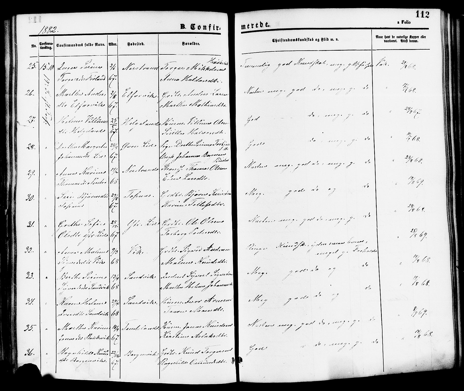 Nedstrand sokneprestkontor, SAST/A-101841/01/IV: Parish register (official) no. A 11, 1877-1887, p. 112