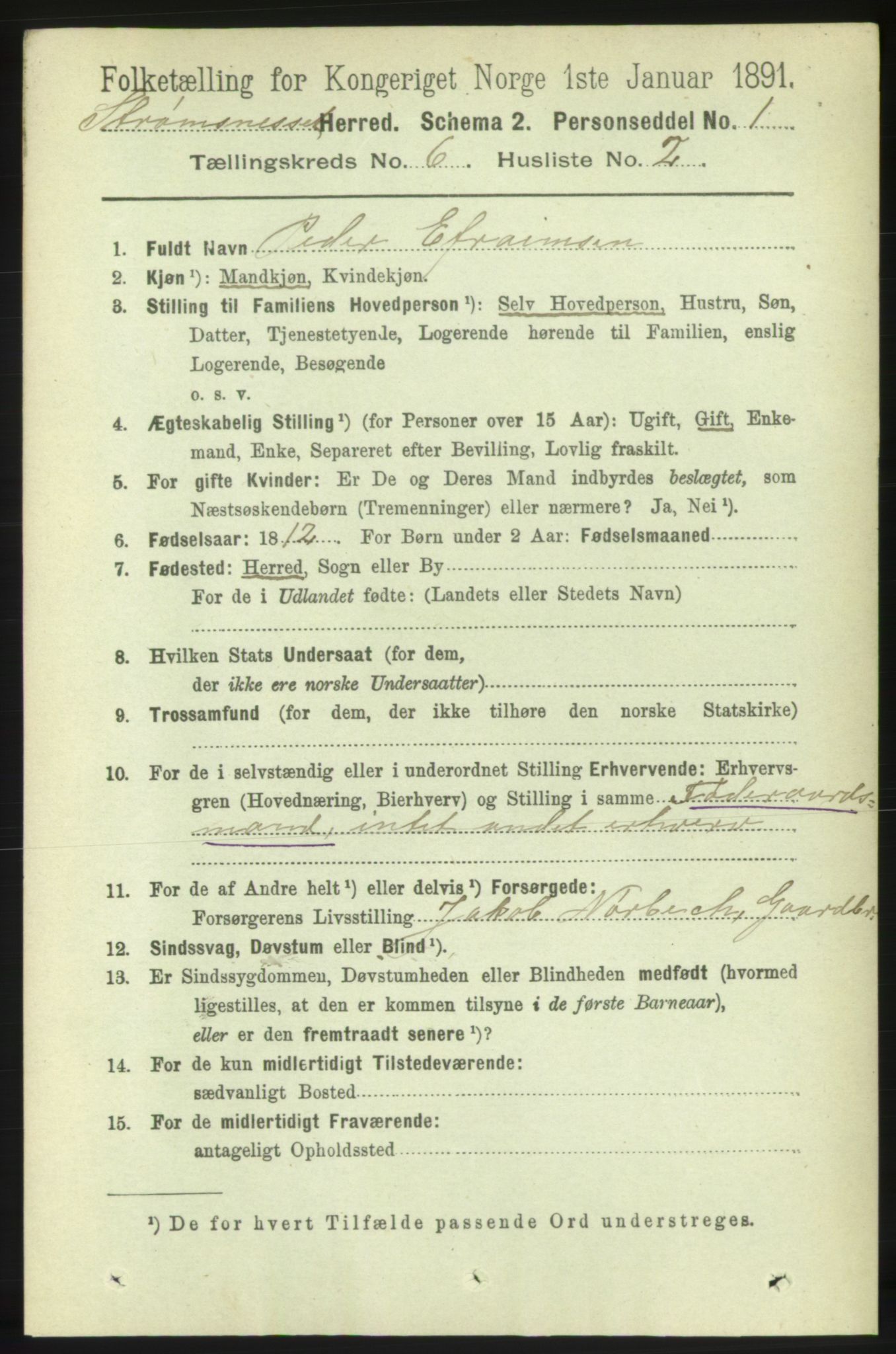 RA, 1891 census for 1559 Straumsnes, 1891, p. 1199