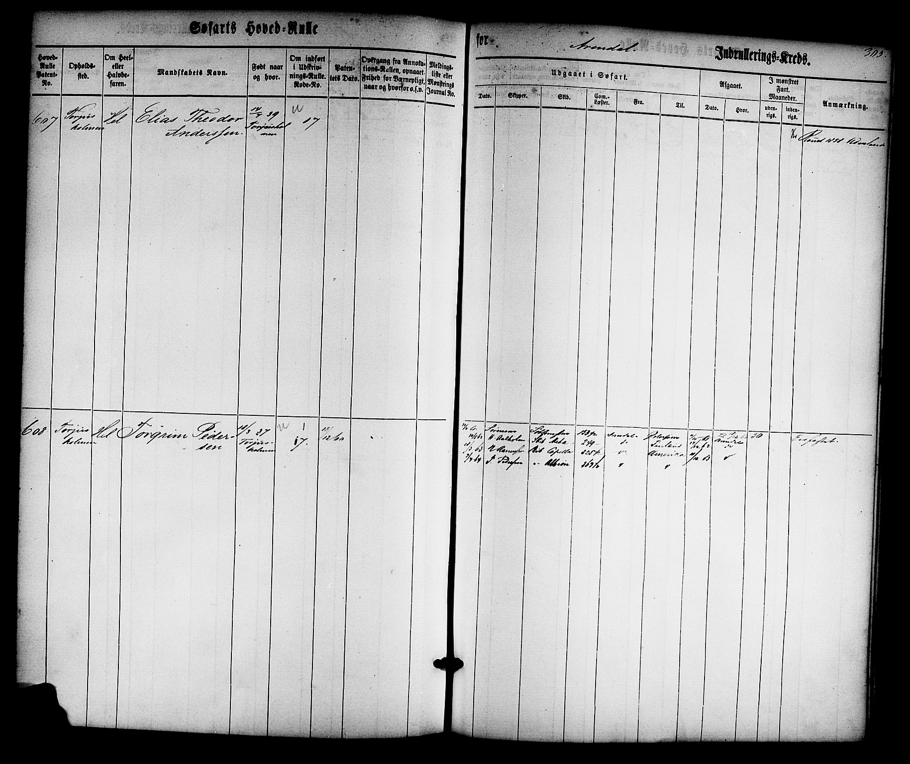 Arendal mønstringskrets, SAK/2031-0012/F/Fb/L0008: Hovedrulle nr 1-766, S-6, 1860-1865, p. 311