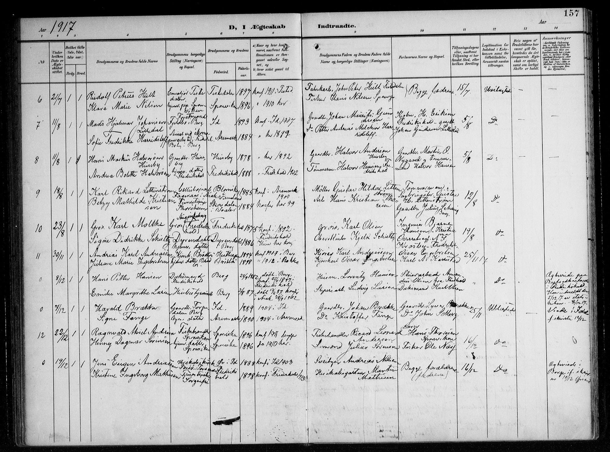 Berg prestekontor Kirkebøker, AV/SAO-A-10902/F/Fa/L0008: Parish register (official) no. I 8, 1902-1920, p. 157