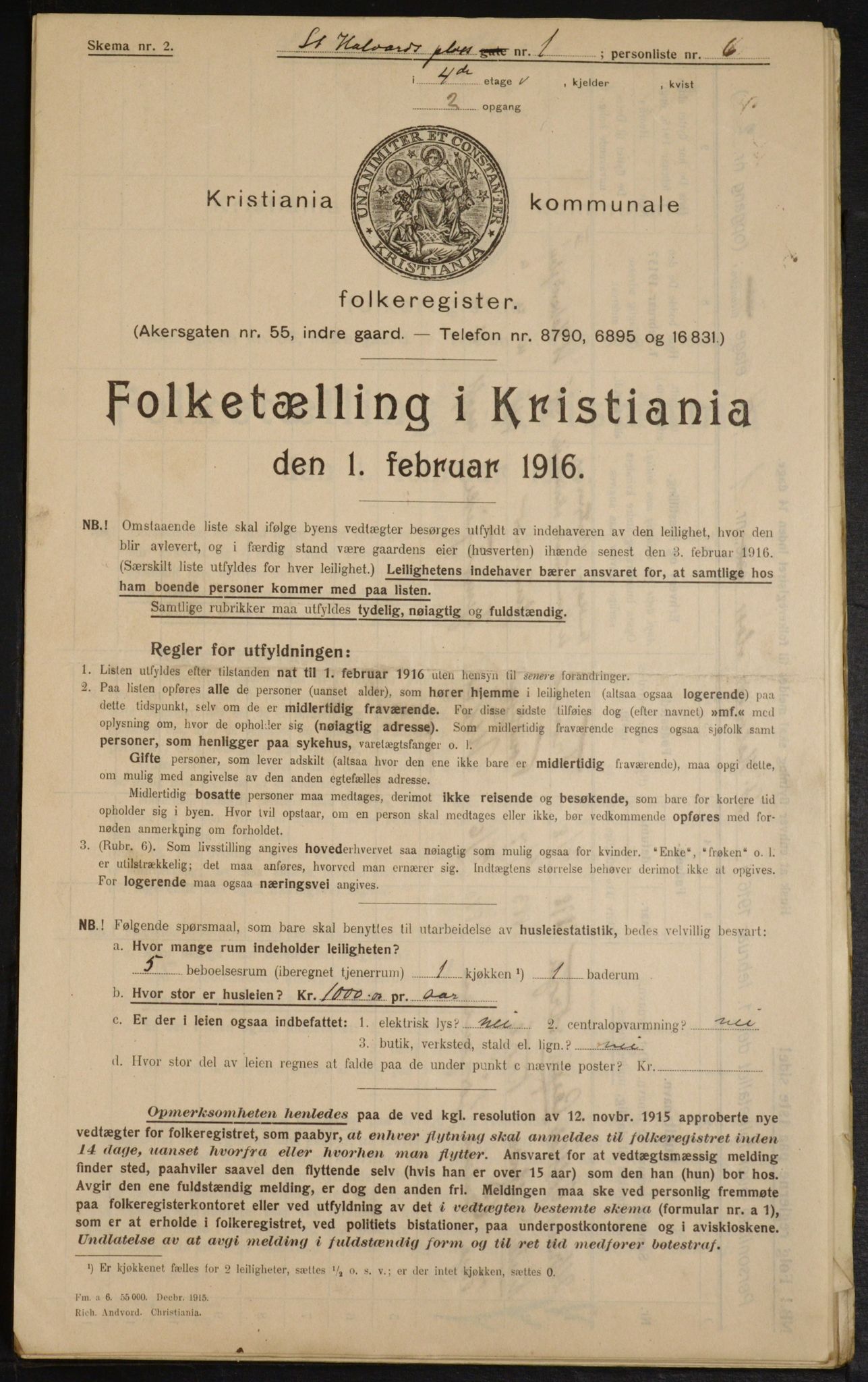 OBA, Municipal Census 1916 for Kristiania, 1916, p. 90108