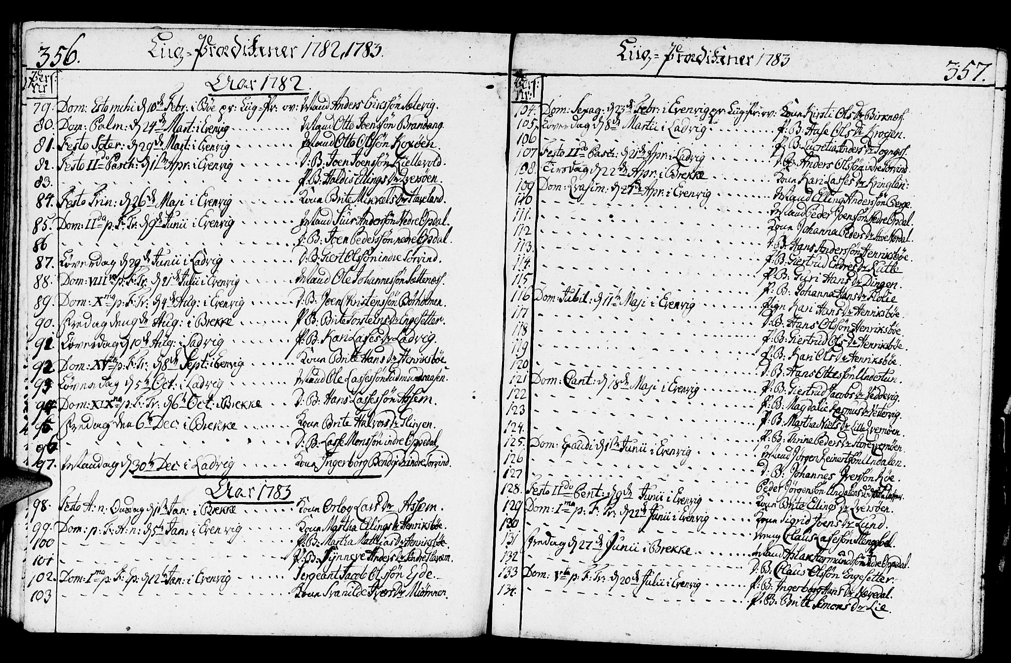 Gulen sokneprestembete, AV/SAB-A-80201/H/Haa/Haaa/L0014: Parish register (official) no. A 14, 1779-1788, p. 356-357