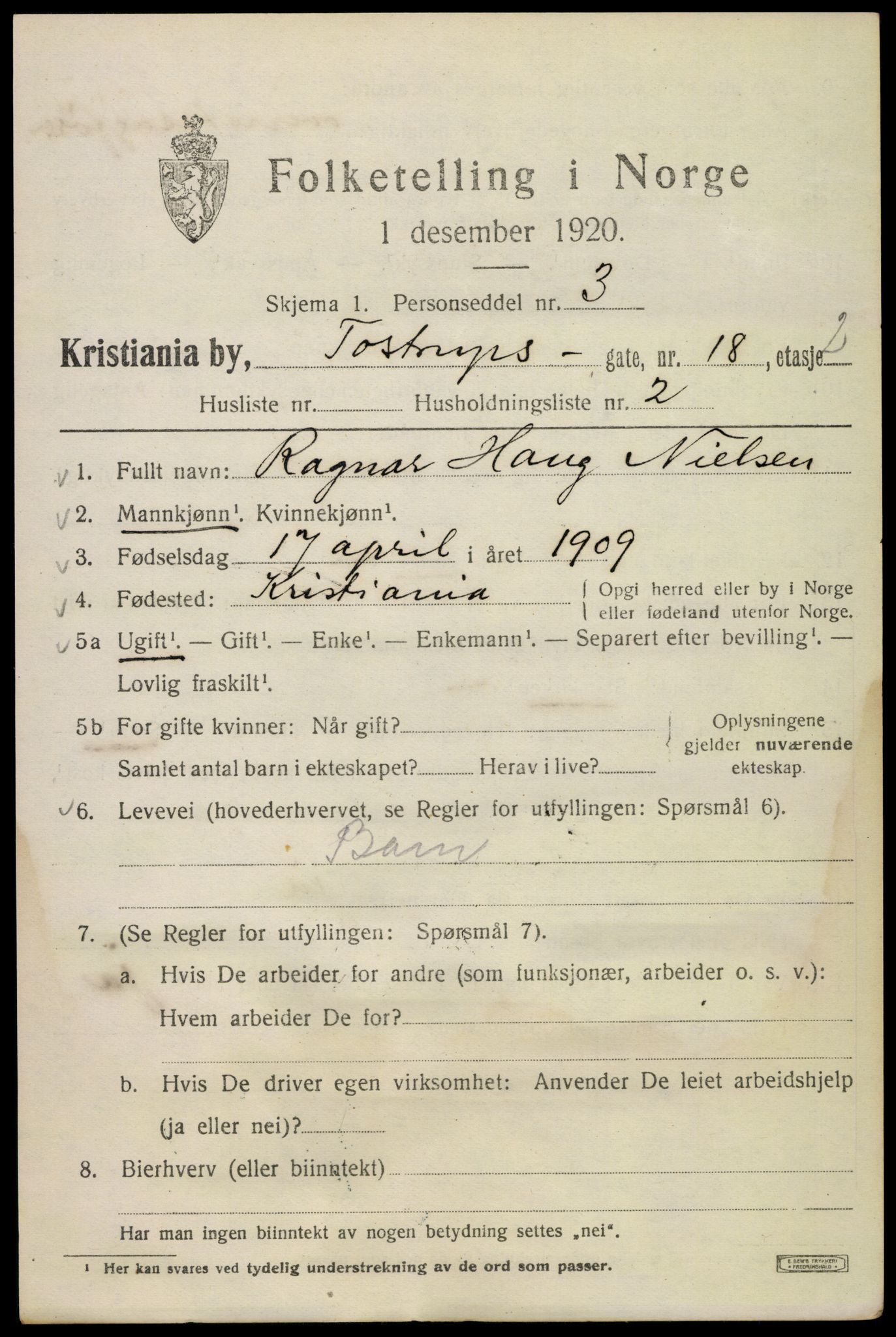 SAO, 1920 census for Kristiania, 1920, p. 595335