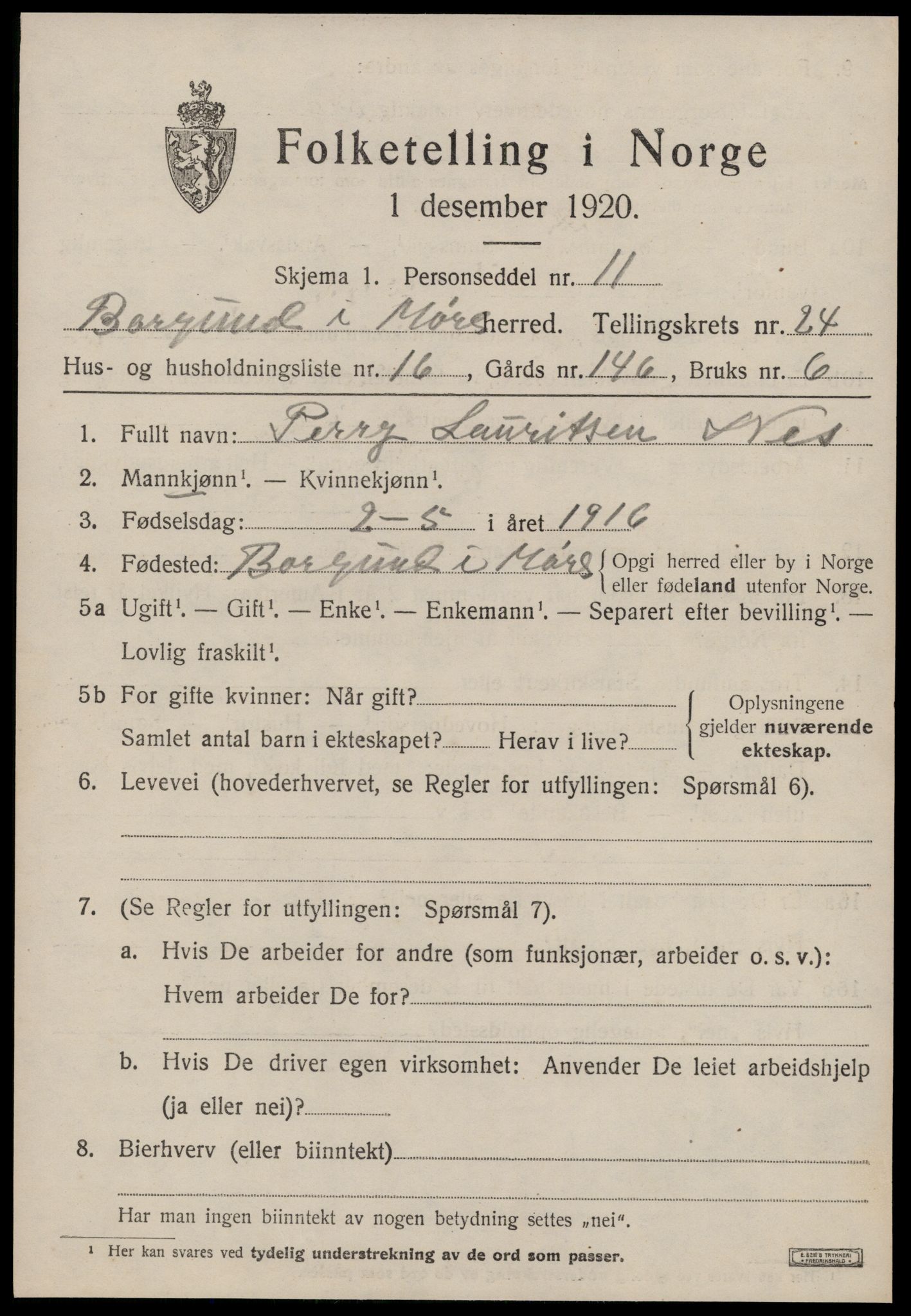 SAT, 1920 census for Borgund, 1920, p. 16792