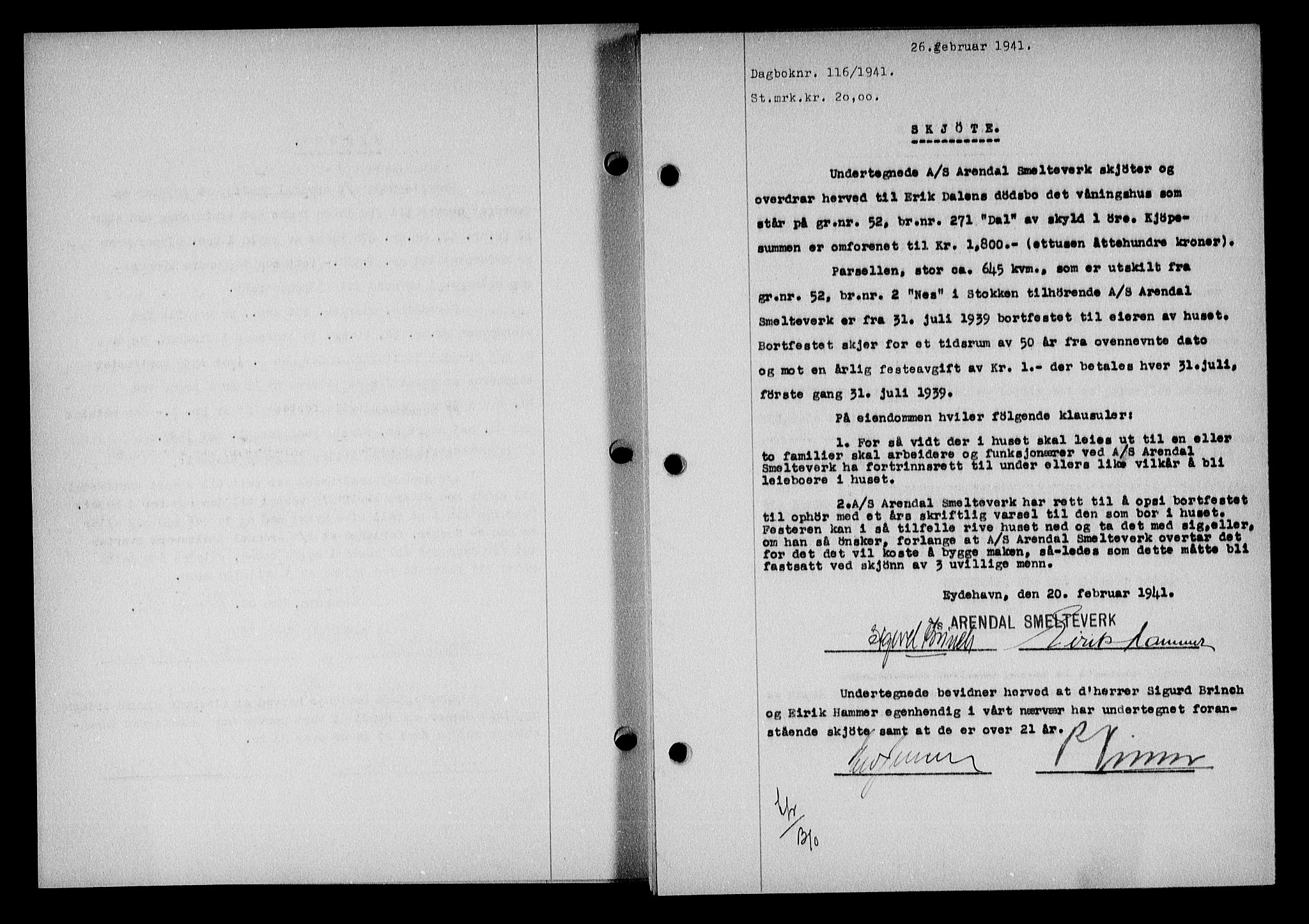 Nedenes sorenskriveri, SAK/1221-0006/G/Gb/Gba/L0048: Mortgage book no. A-II, 1940-1941, Diary no: : 116/1941