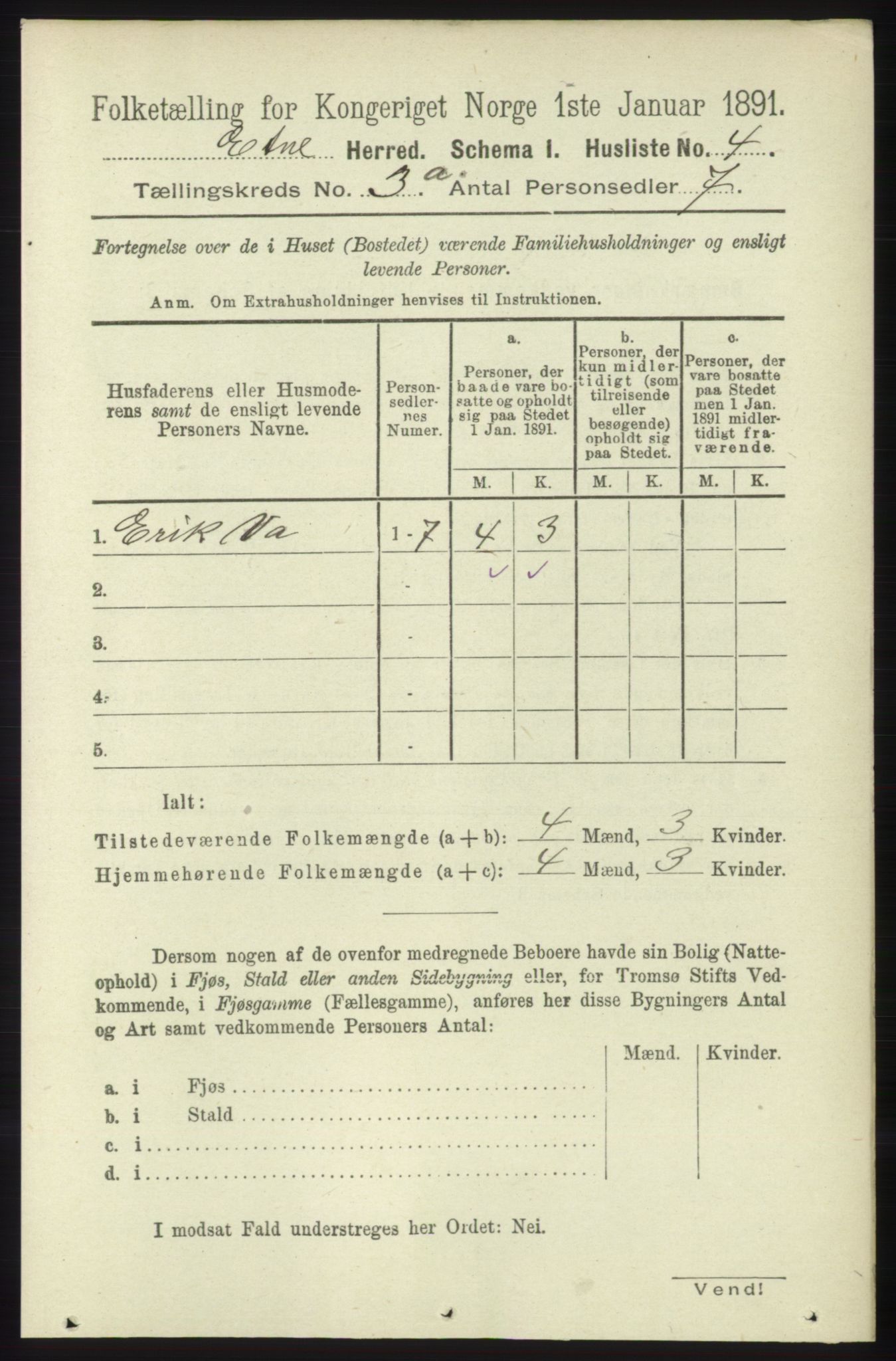 RA, 1891 census for 1211 Etne, 1891, p. 666