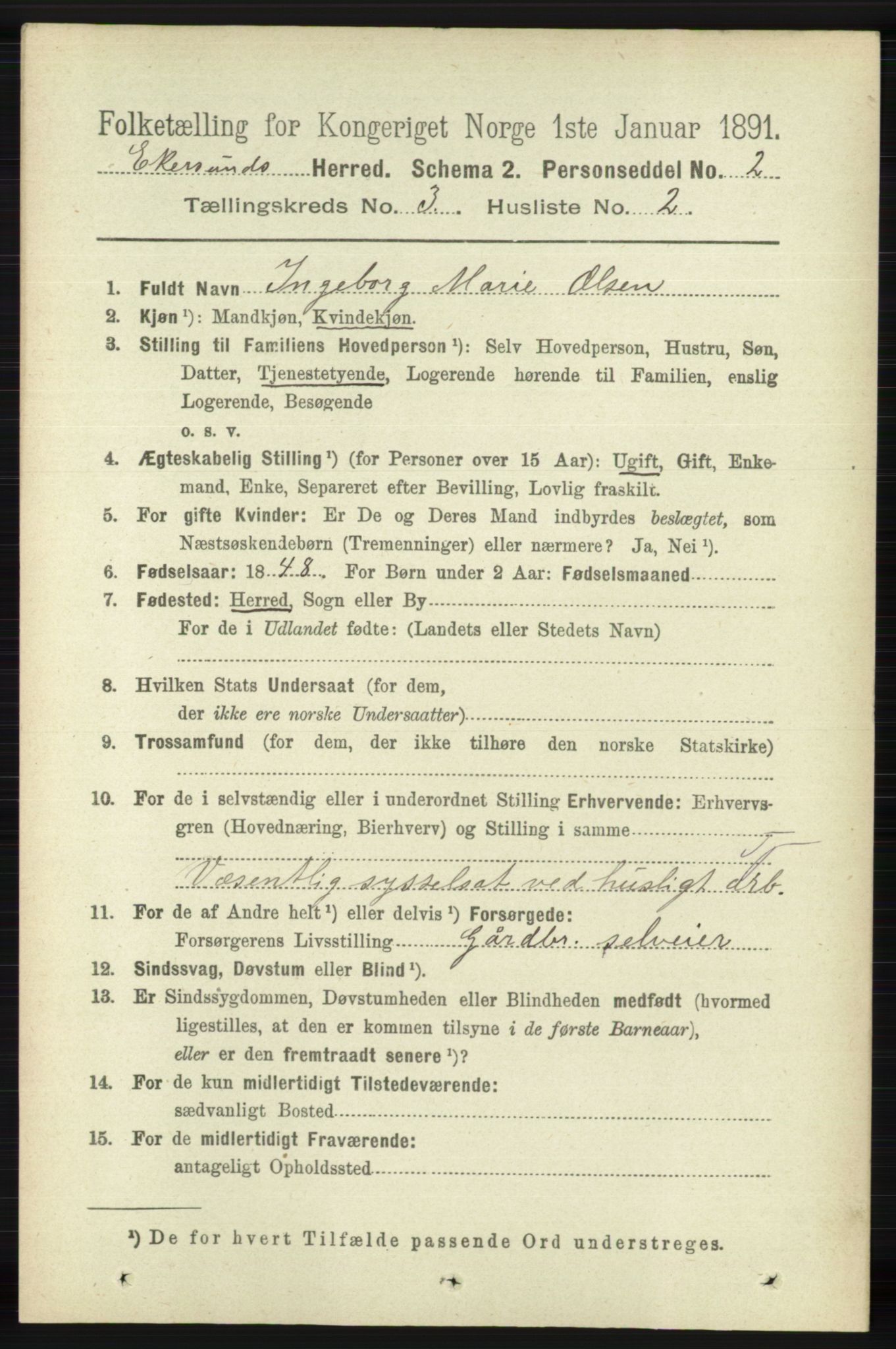 RA, 1891 census for 1116 Eigersund herred, 1891, p. 1058