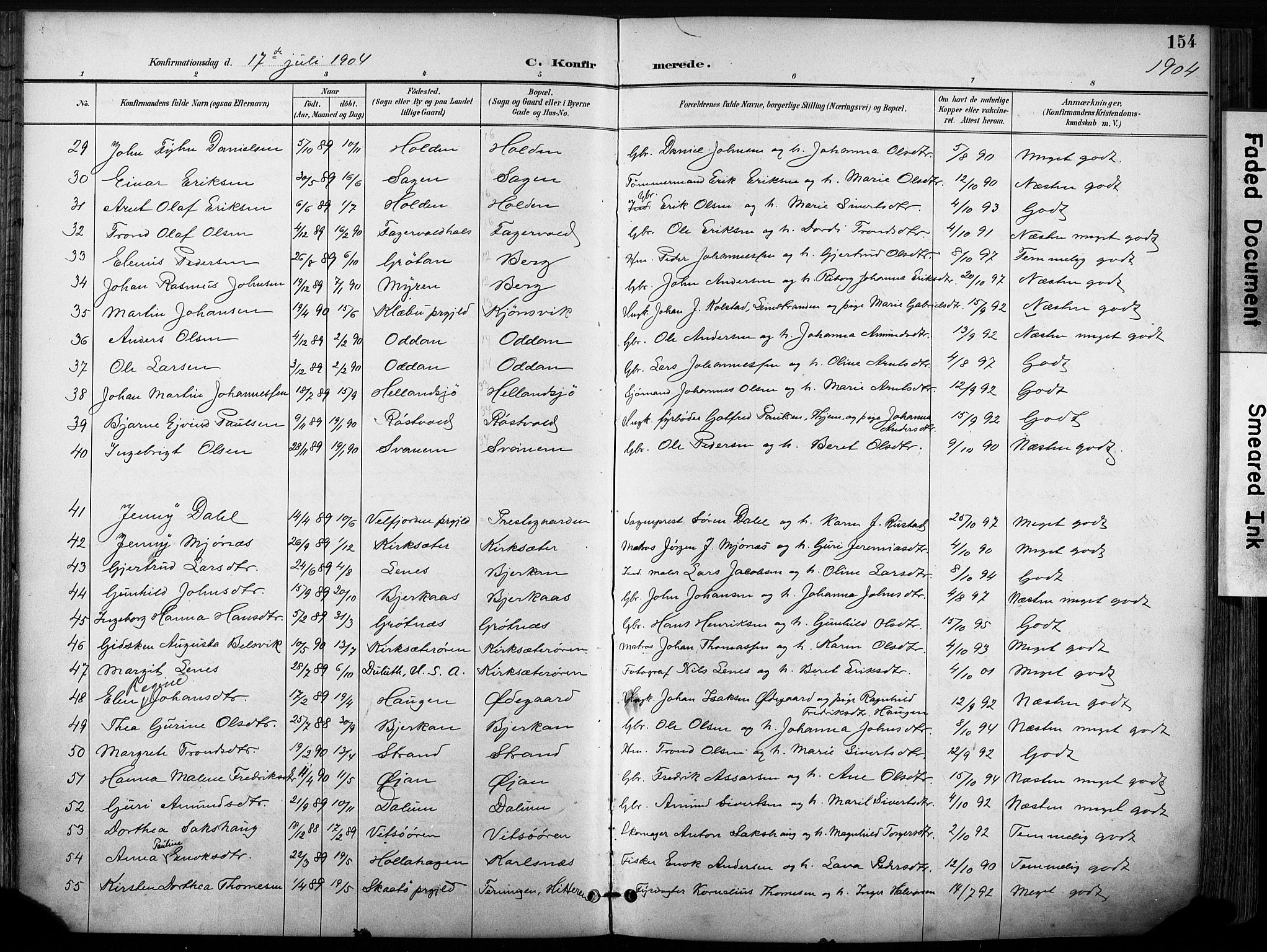 Ministerialprotokoller, klokkerbøker og fødselsregistre - Sør-Trøndelag, SAT/A-1456/630/L0497: Parish register (official) no. 630A10, 1896-1910, p. 154