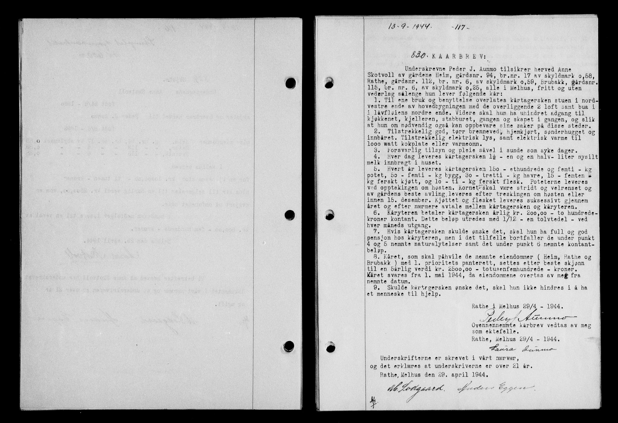 Gauldal sorenskriveri, SAT/A-0014/1/2/2C/L0058: Mortgage book no. 63, 1944-1945, Diary no: : 830/1944