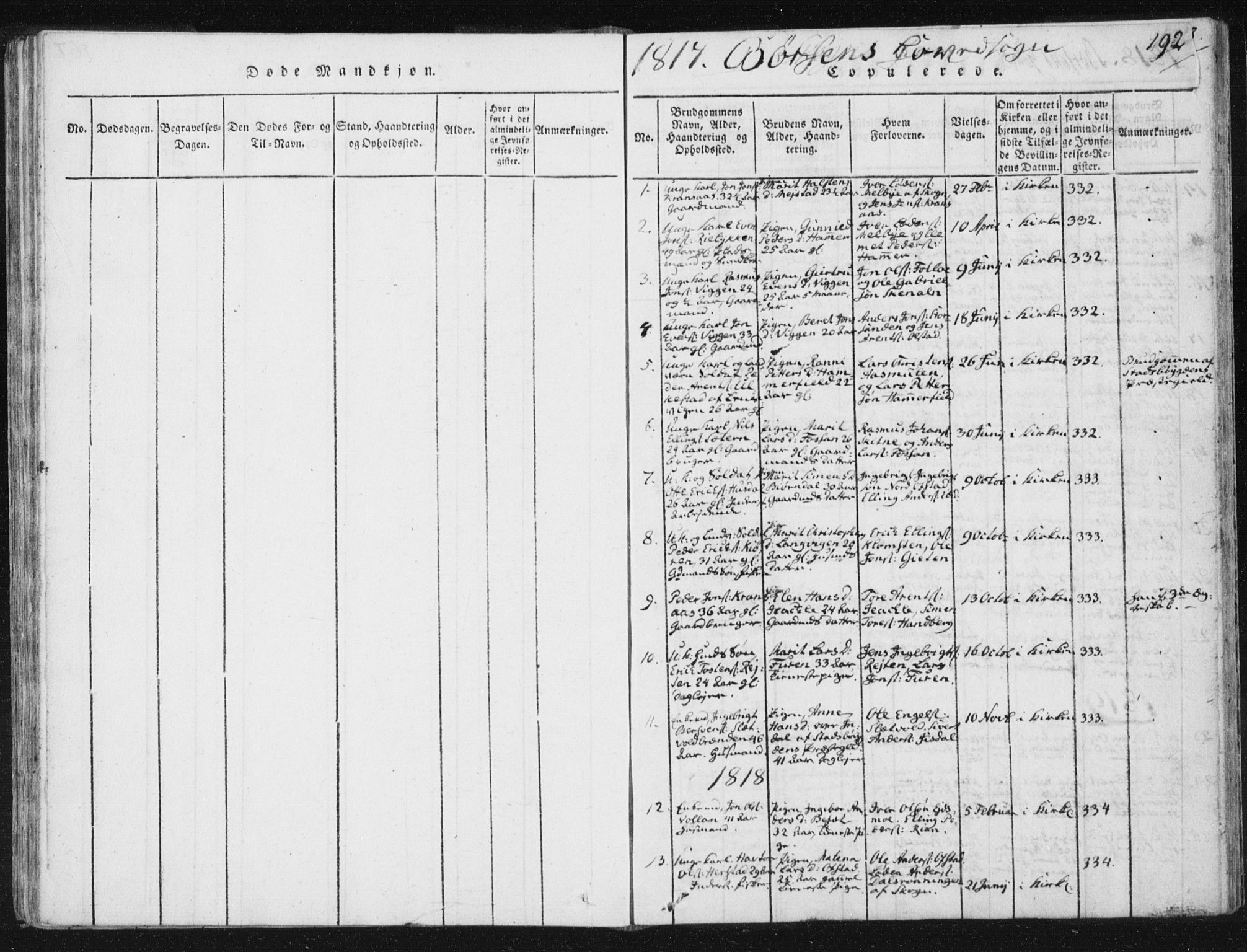 Ministerialprotokoller, klokkerbøker og fødselsregistre - Sør-Trøndelag, SAT/A-1456/665/L0770: Parish register (official) no. 665A05, 1817-1829, p. 192