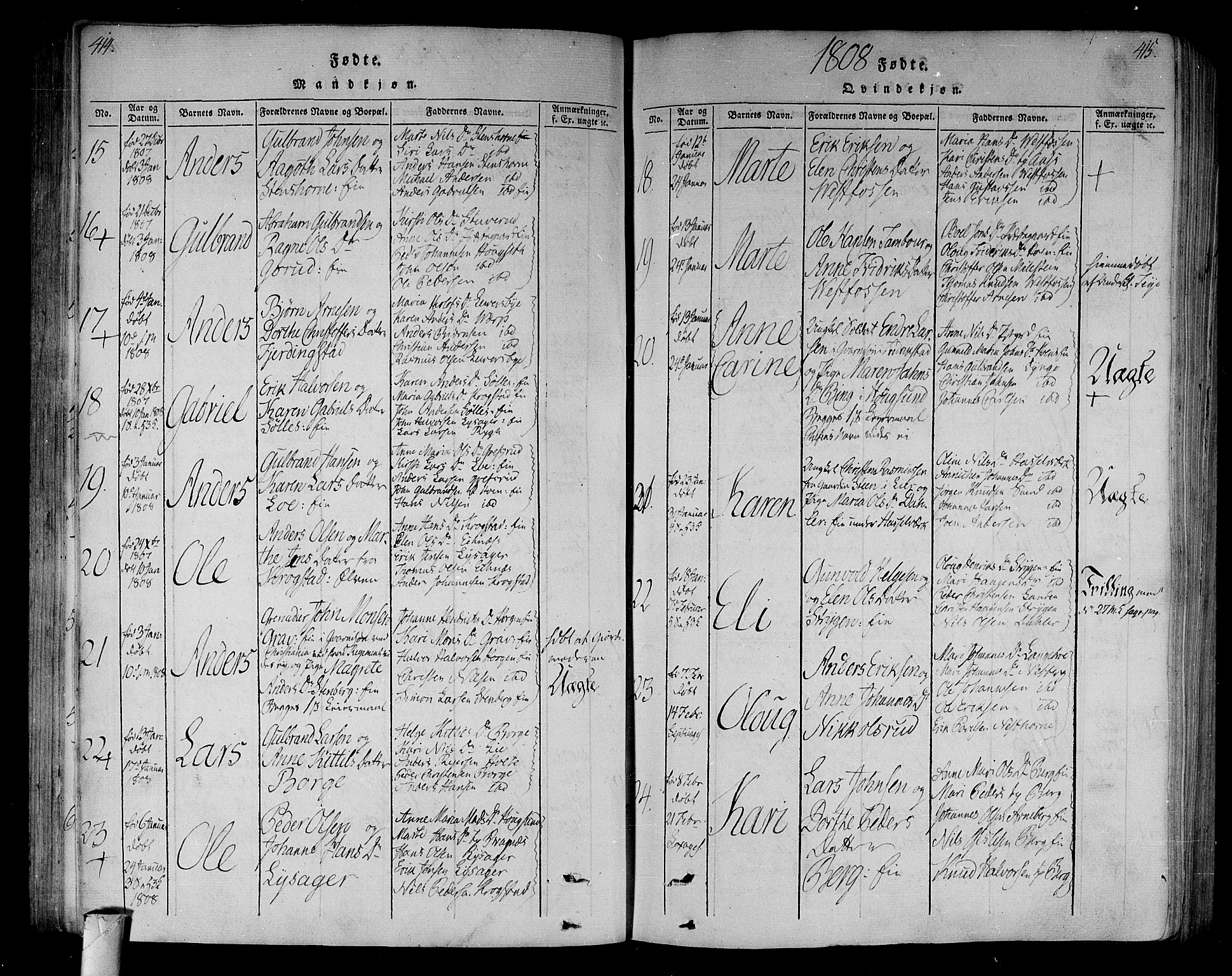 Eiker kirkebøker, AV/SAKO-A-4/F/Fa/L0010: Parish register (official) no. I 10, 1806-1815, p. 414-415