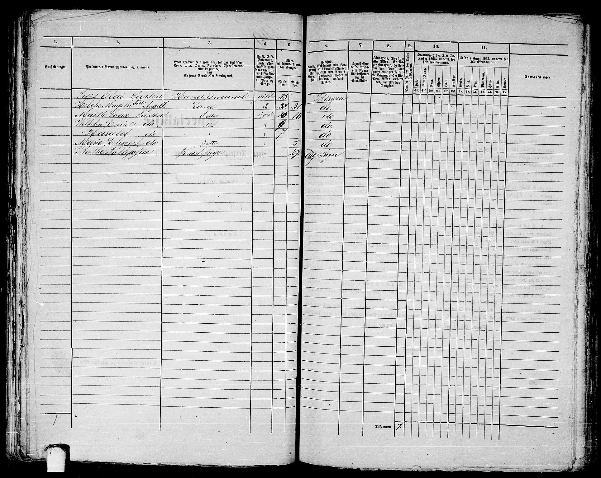 RA, 1865 census for Bergen, 1865, p. 1339