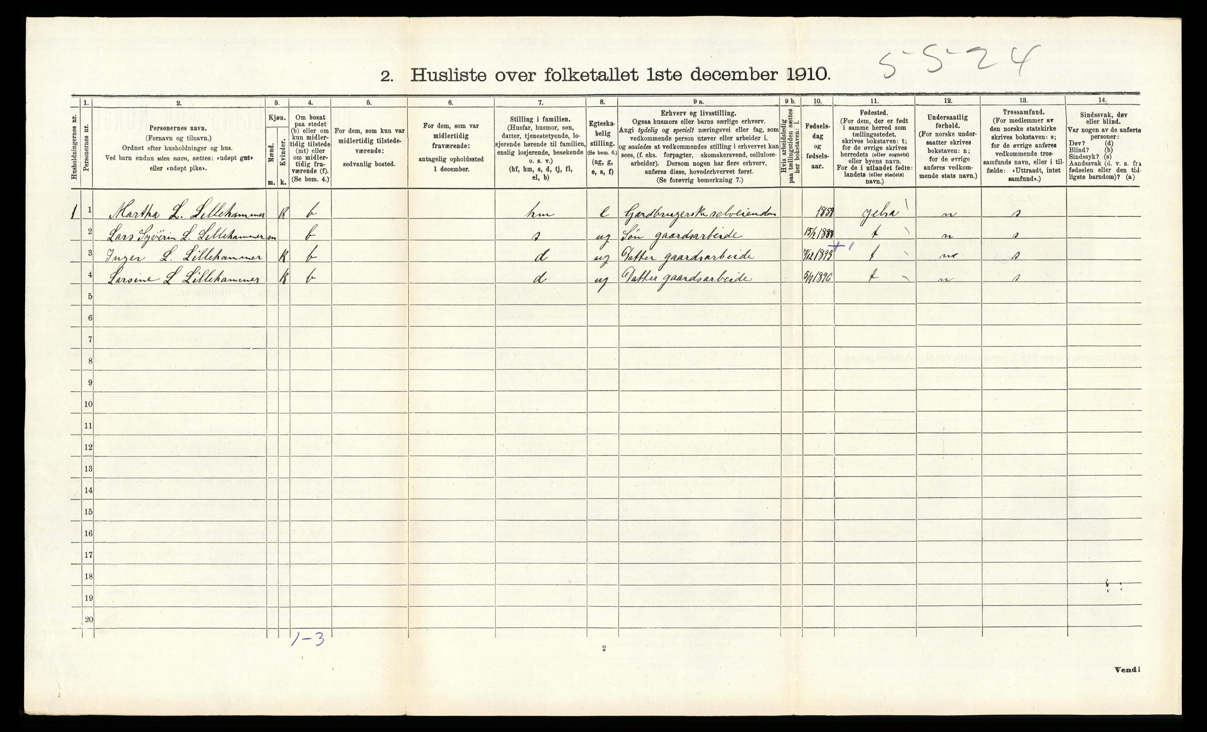 RA, 1910 census for Suldal, 1910, p. 462