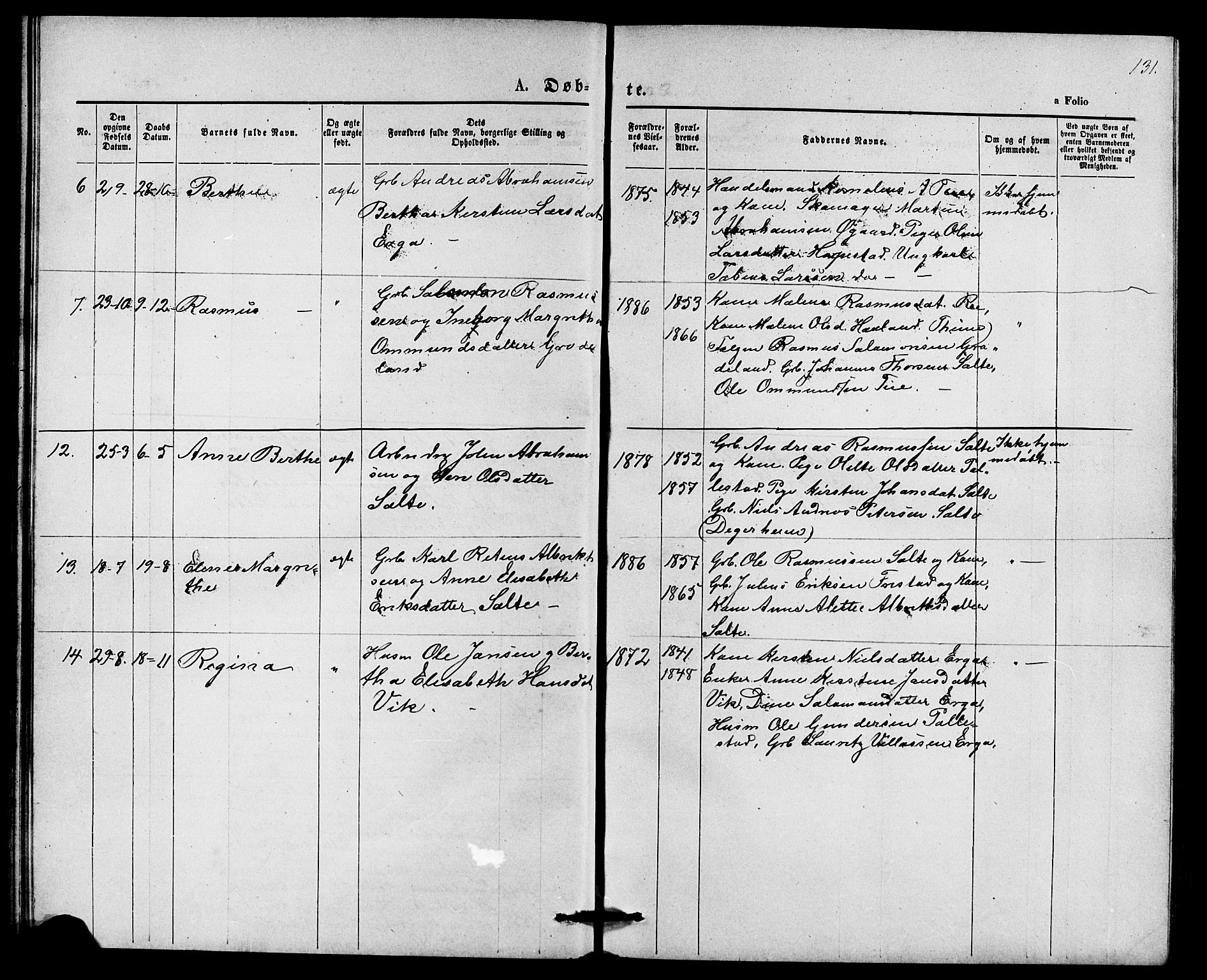 Klepp sokneprestkontor, AV/SAST-A-101803/001/3/30BB/L0003: Parish register (copy) no. B 3, 1876-1888, p. 131